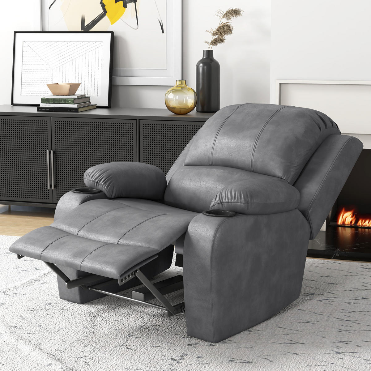 RELAXSESSEL Fernsehsessel mit Liegefunktion, Ruhesessel mit Wippfunktion, Grau - Grau, Textil (95/102/87cm) - HOMCOM