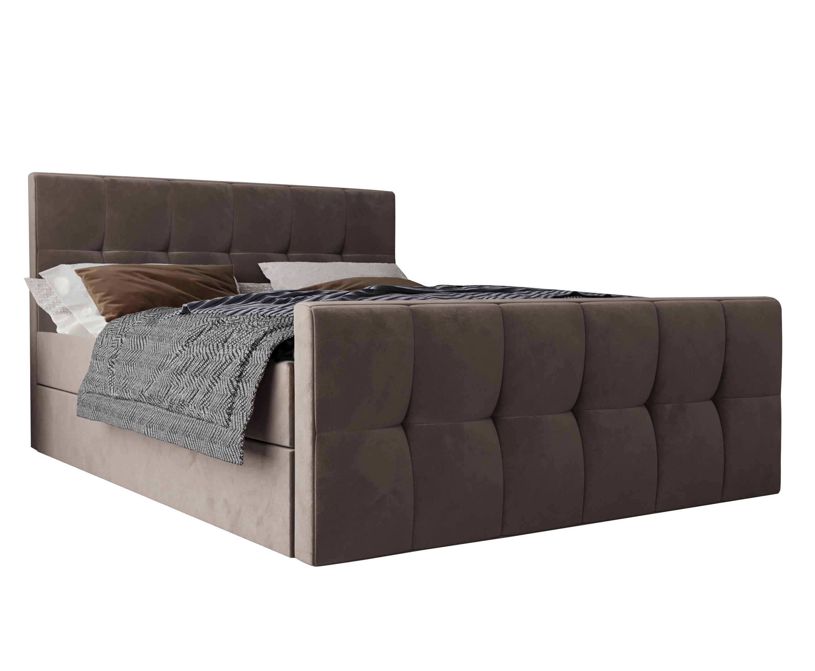 BOXBETT Settlio 140/200 cm in Braun – mit Bettkasten und Fußteil - Schwarz/Braun, Holz/Holzwerkstoff (140/200cm) - AX Living