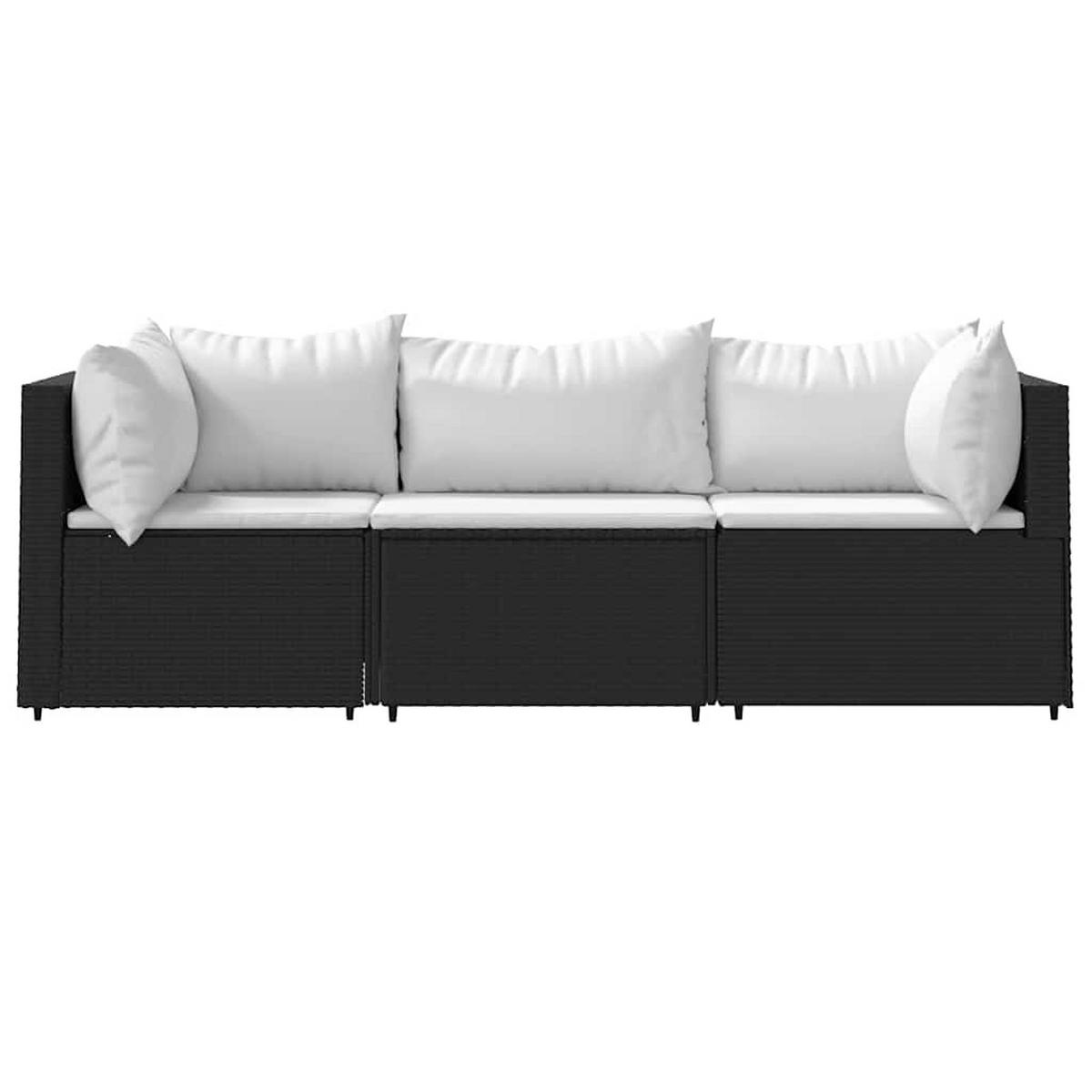LOUNGESOFA mit Weiß Polstern und Kissen, 189/63/57,5 cm, aus Poly Rattan, Schwarz, 3-teiliges Set - Weiß, Kunststoff (63/57.5/63cm) - vidaXL