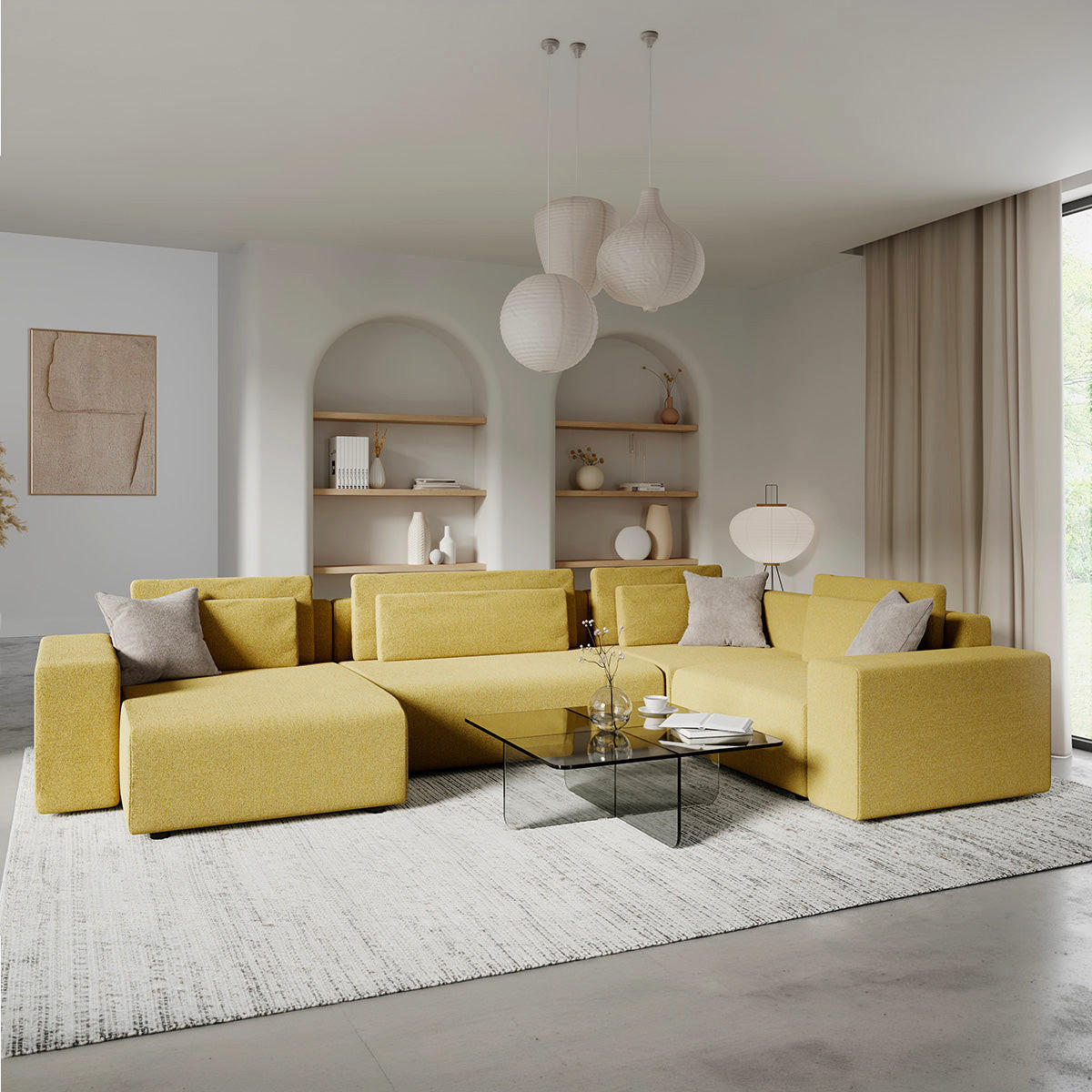 PANORAMASOFA Lorenzo 5 Sitzplätze Gelb - Gelb, Holz (378/85/236cm) - Petits-meubles