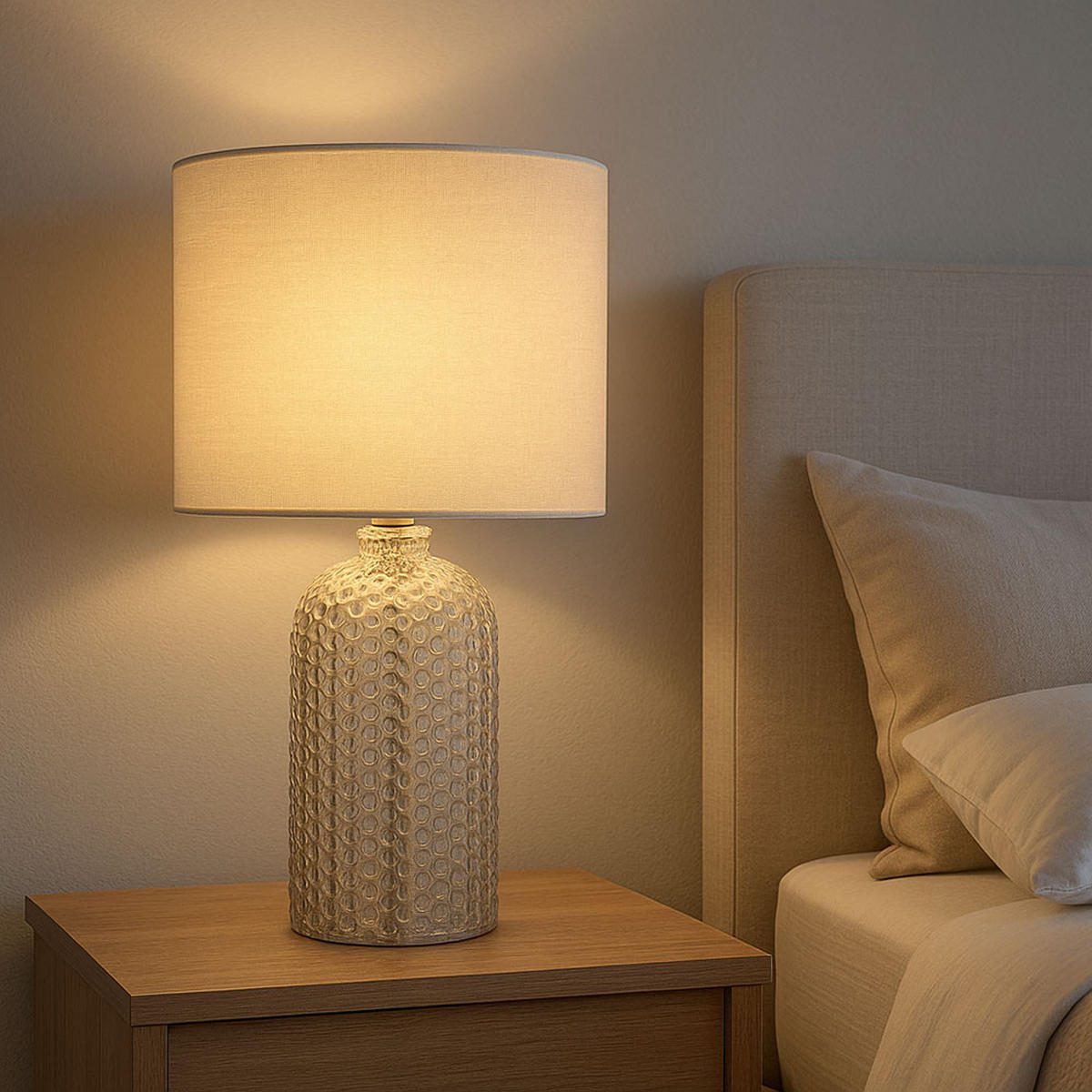 TISCHLEUCHTE SOFIA Grau Glas Textil - Grau, Glas (26.5/26.5/50cm) - Globo Lighting