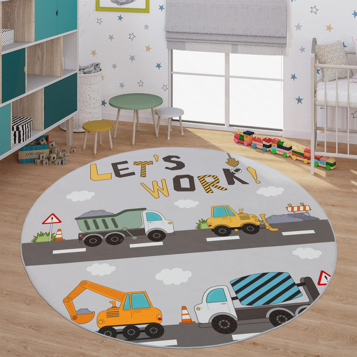 KINDERTEPPICH Grau Ø 160 cm - Multicolor, Kunststoff (160/160cm) - TT Home