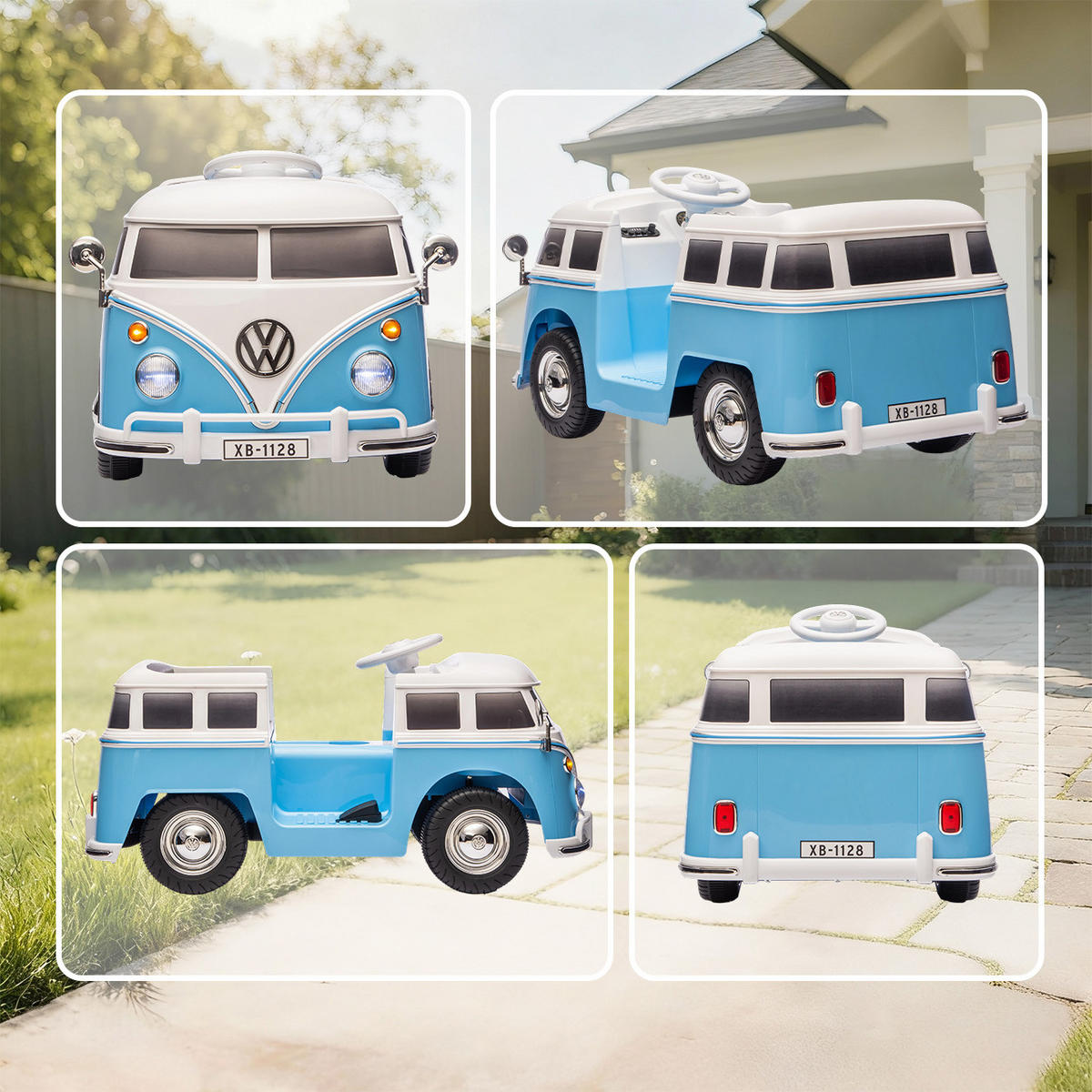 ELEKTROAUTO DE-06197 Volkswagen T1 lizenziert mit MP3 und Doppelmotor Blau - Blau, Kunststoff/Metall (89/49/41.5cm) - ComfortXL