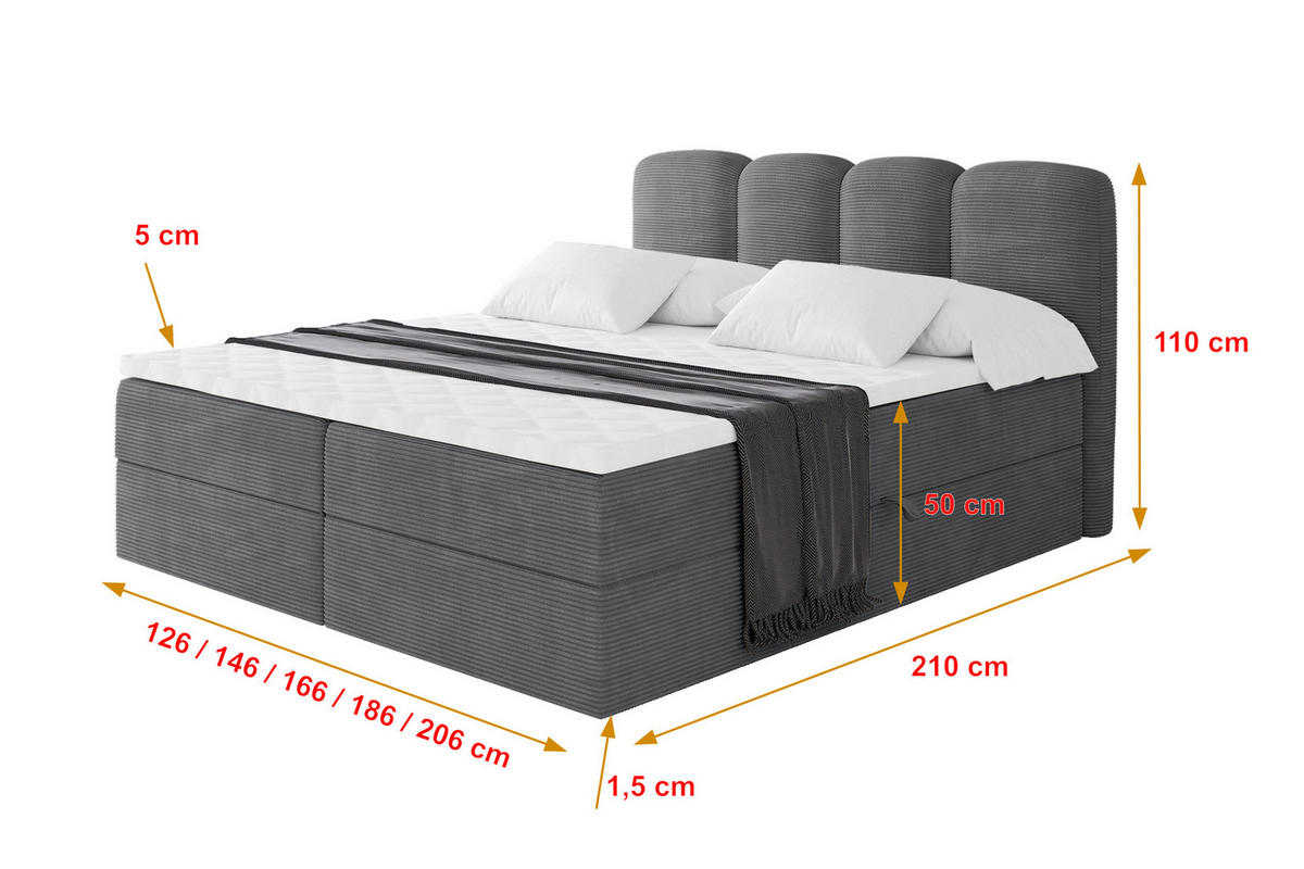 BOXBETT mit Matratze H4 - NINA - 160x200 cm - Dunkelgrau - Taupe, Holzwerkstoff (160/200cm) - ALTDECOR