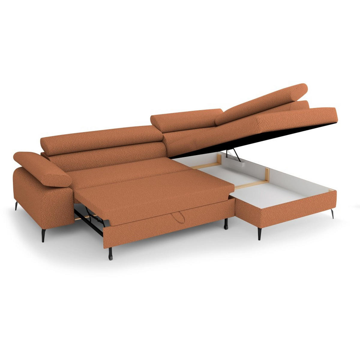ECKSCHLAFSOFA Mellow mit Bettkasten, Ziegelrot, rechts - Rostfarben/Schwarz, Textil (270/205cm) - Beautysofa