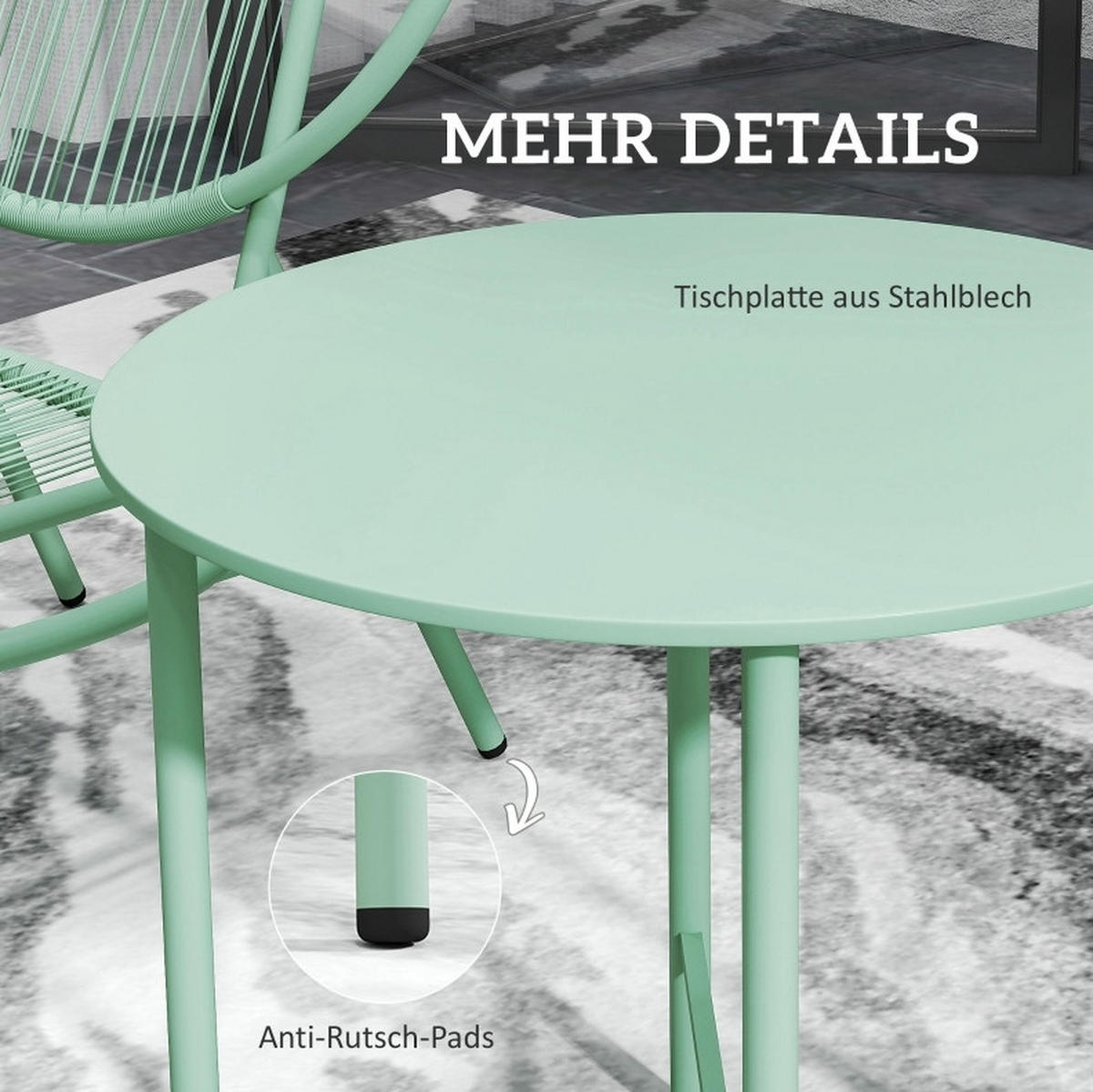 SCHMETTERLINGSLEHNE aus Stahl rostfrei 40×40×46cm Grün mit Tisch - Grün, Metall - Modfu