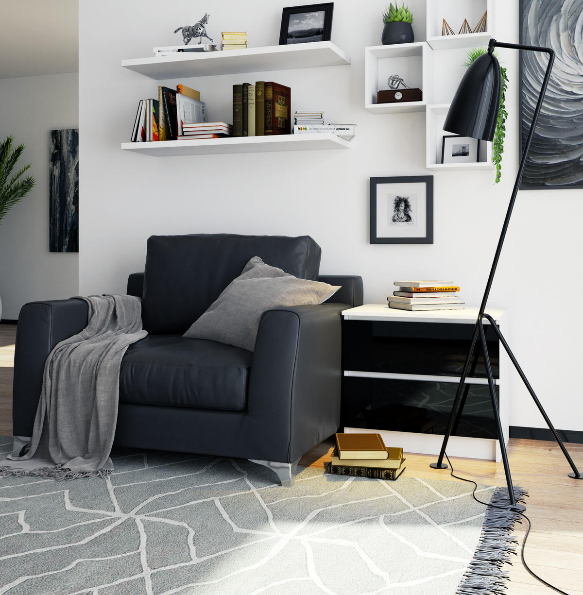 KOMMODE Weiß, Schwarz Glanz 55/60/40 - Weiß, Holzwerkstoff (60/55/40cm) - RAUMHIRSCH FURNITURE