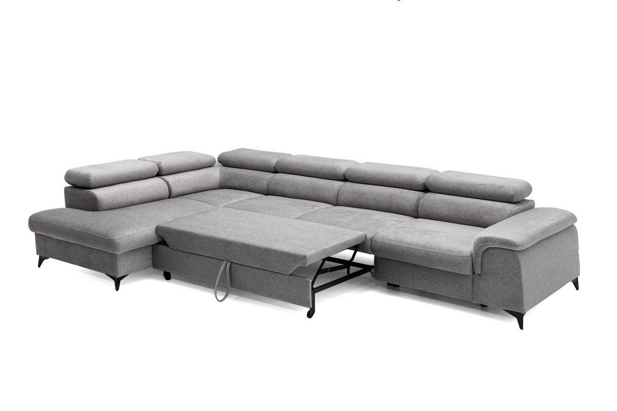 ECKSOFA PLAZA MAXI Links mit Schlaffunktion 127x195 Velours Grau - Schwarz/Grau, Holz/Textil (350/203cm) - Muffo