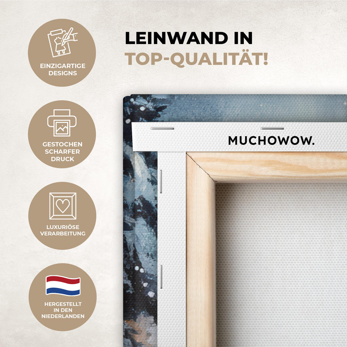 LEINWANDBILD Weihnachtsdorf - Häuser - Schnee - Weihnachten Wandbilder 80x60 cm - Sandfarben, Textil (80/60cm) - MuchoWow