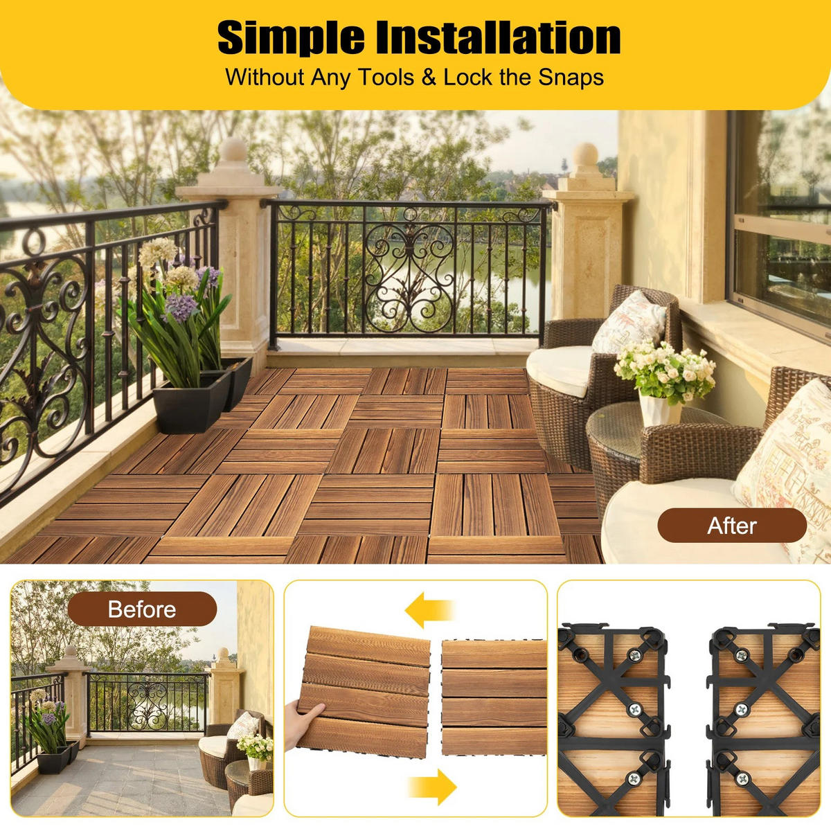 TERRASSENFLIESE 36er-Pack Massivholz, Balkon & Garten - Braun, Holz (30/30/2cm) - Kaket