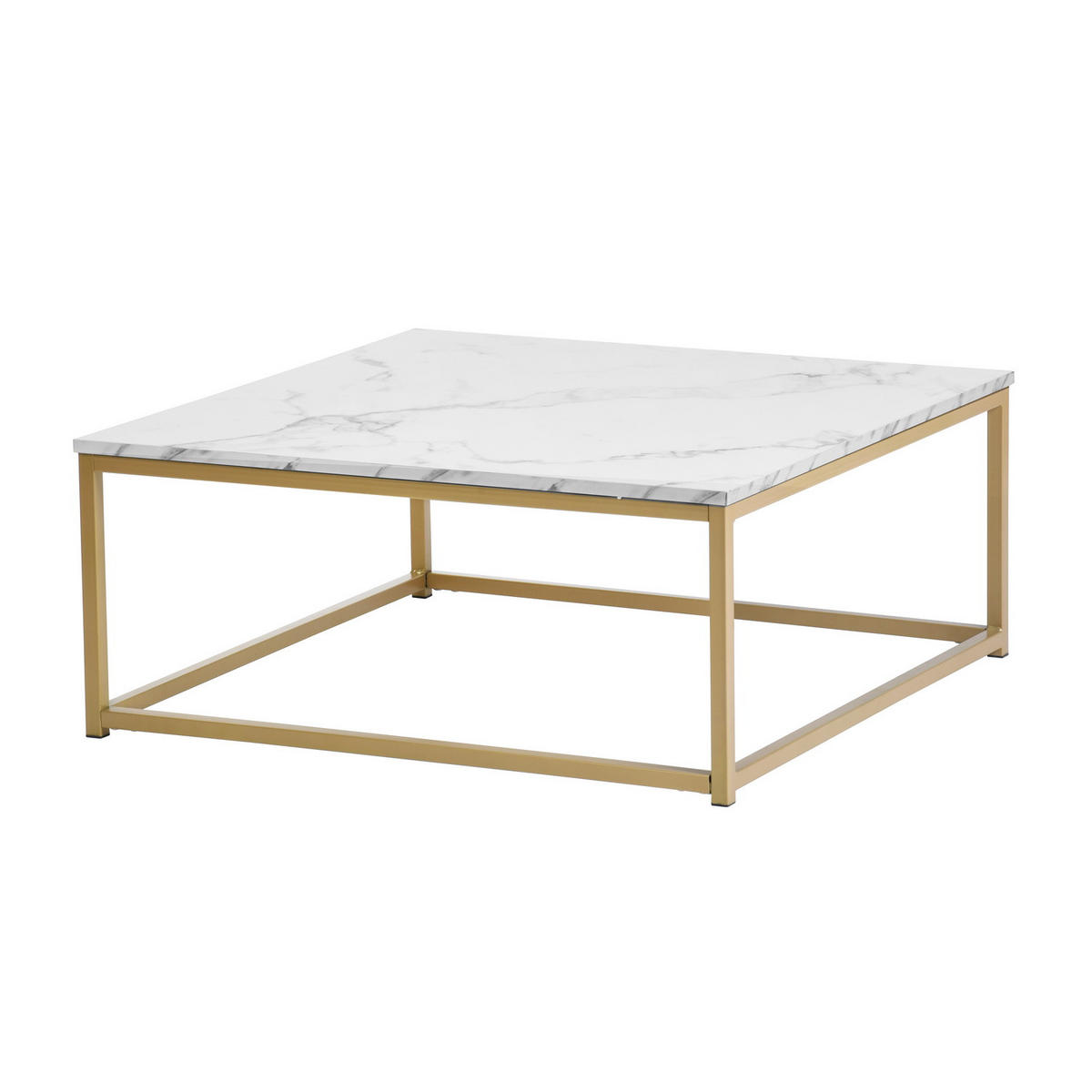 COUCHTISCH quadratisch Marmorimitation goldener Stahlrahmen - Schwarz/Weiß, Holz/Metall (80/80/34cm) - Urban Meuble
