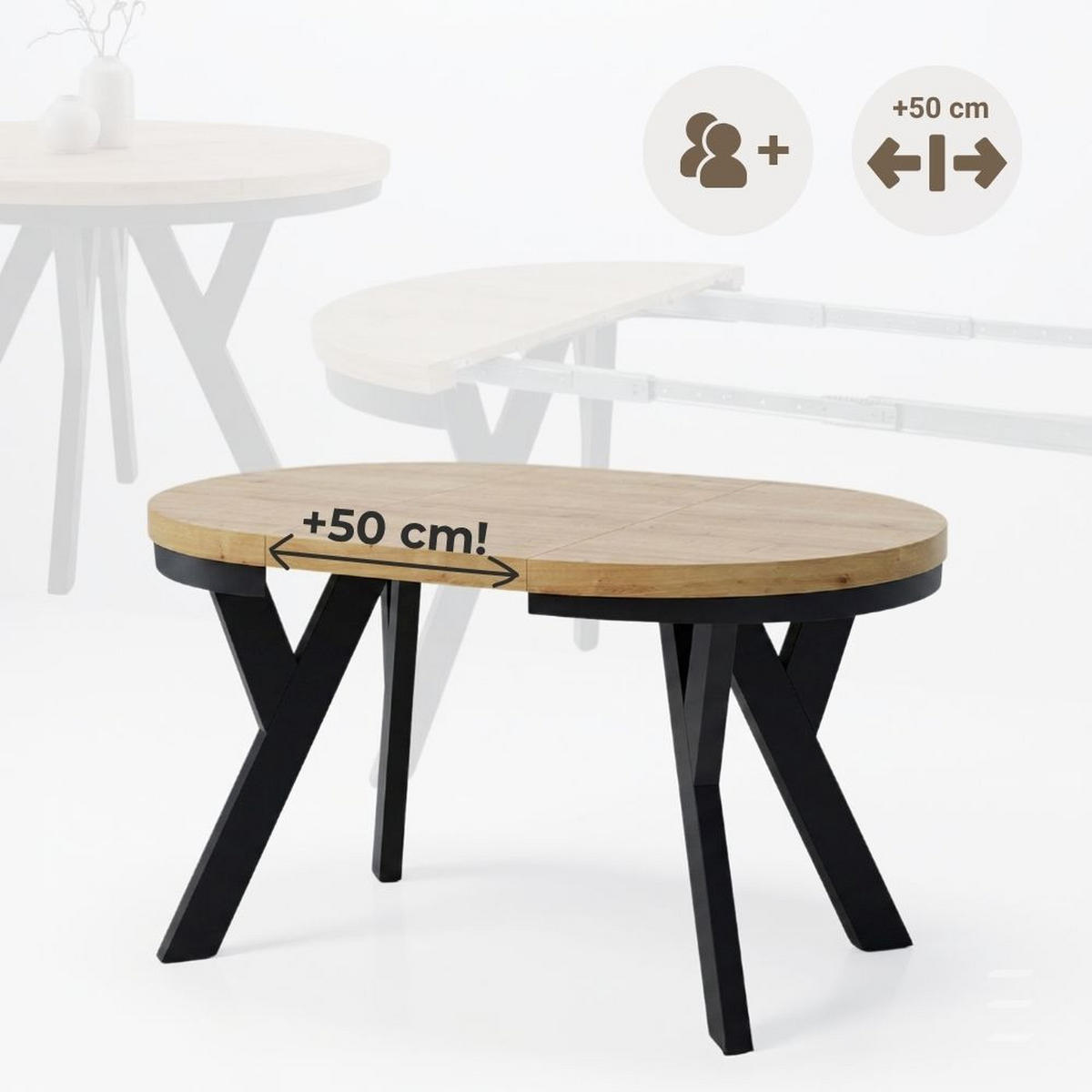 ESSTISCH Runder Ausziehbarer PERO 100/150 mit einem Ring-Gestell, Franklin Nuss / Kaschmir - Kaschmir/Dunkelbraun, Holz (150/100/77cm) - Dekori_Interiors