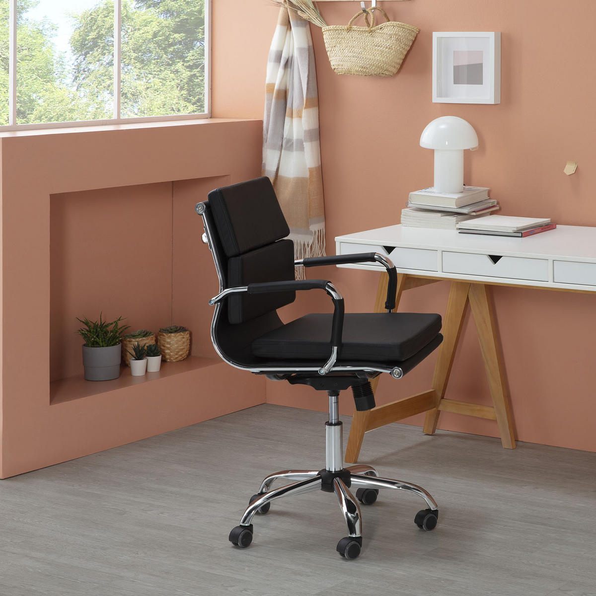 SCAUN ROTATIV Fenix cu funcție de pat, negru - negru, blană (63/95/55cm) - VS Venta-stock