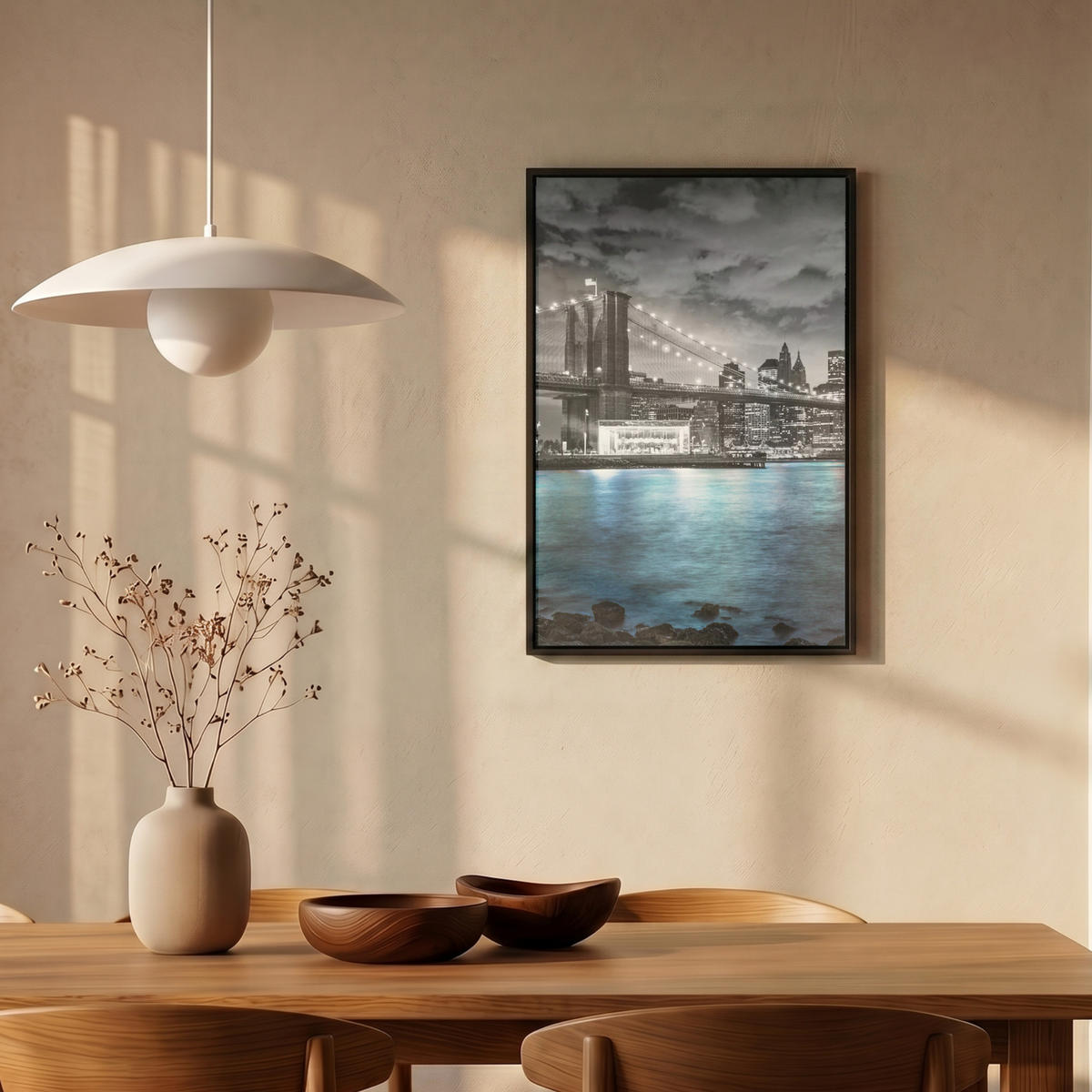 LEINWAND Bilder mit Rahmen - New York - Skyline - Stadt - Blau - 40x60 - Blaugrau, Textil (40/60cm) - MuchoWow