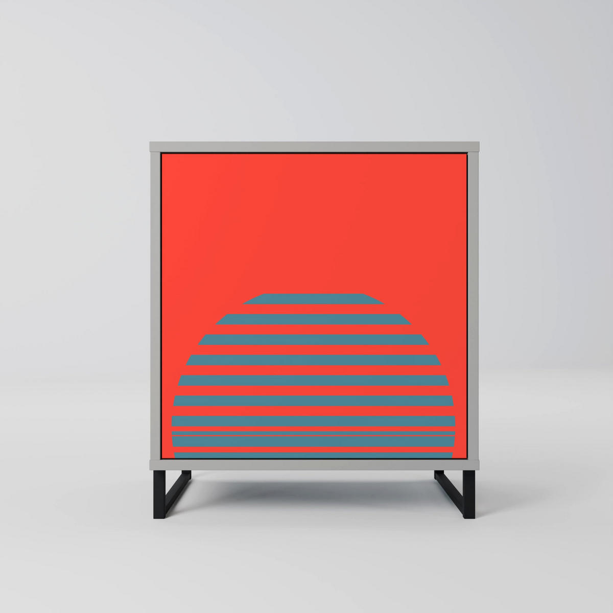 SIDEBOARD RISING GEOMETRY STARS, Grau, 57,5x42x75,5 cm, Goldfarbene Metallfüße - Goldfarben/Multicolor, Holzwerkstoff/Metall (57.5/75.5/42cm) - SpaceRebels