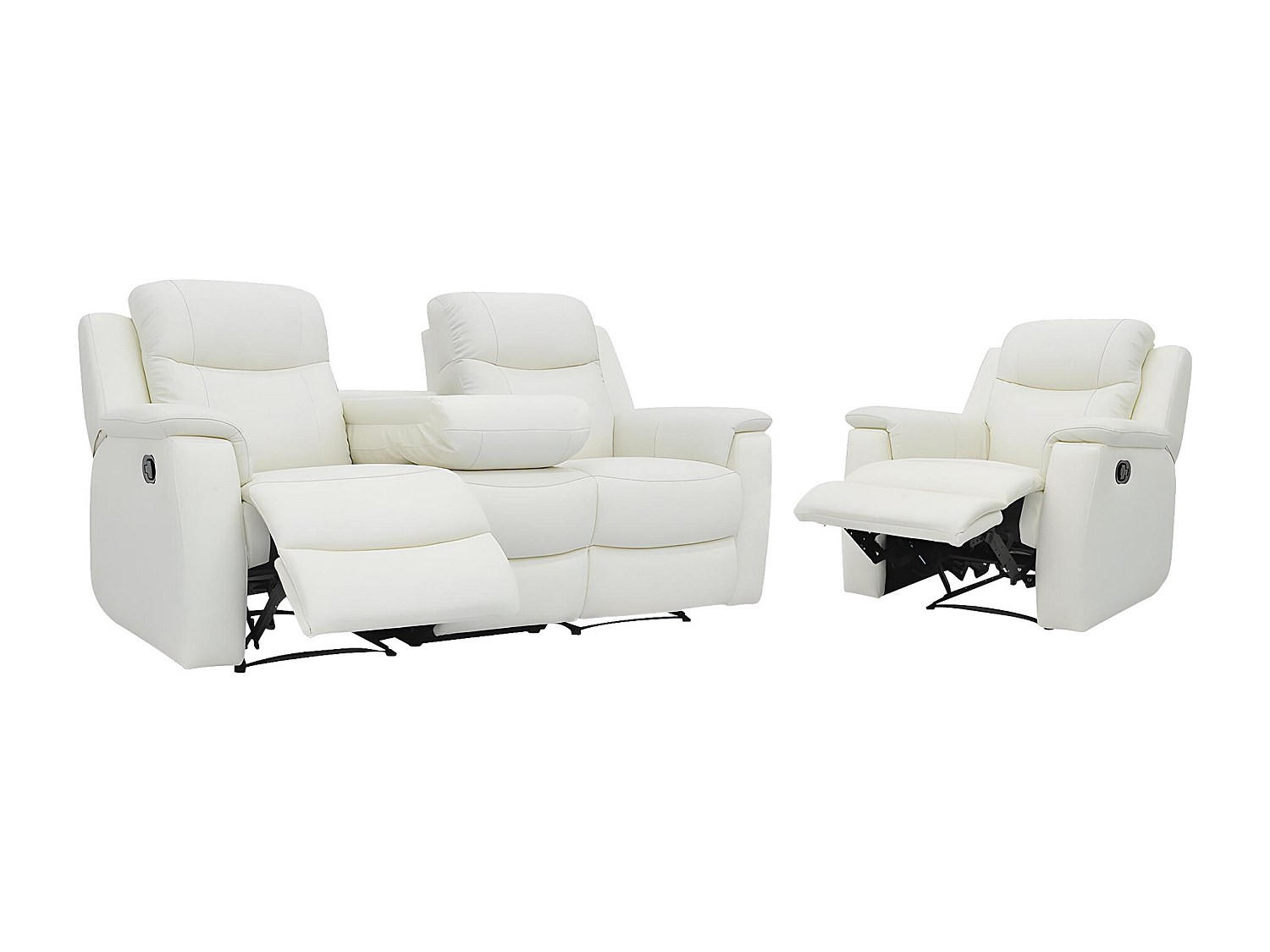 COUCHGARNITUR mit Sessel - 4 Personen - leder - elfenbeinfarben Evasion - Weiß, Leder (205/100/96cm) - Vente-Unique