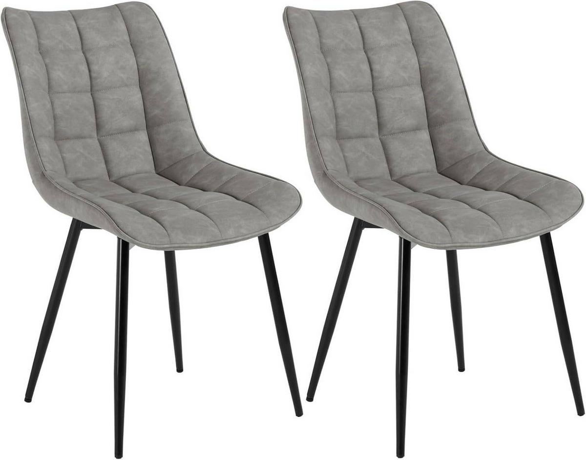 ESSZIMMERSTUHL 2er Set, Sitzfläche aus Kunstleder - Schwarz/Grau, Metall (46.5/85.5/46cm) - Woltu