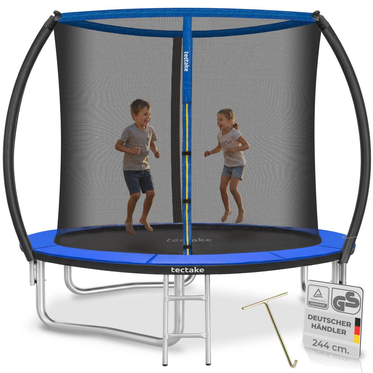 TRAMPOLIN Jumpy, inklusive Einstiegsleiter, schwarz/blau - Blau/Schwarz, Metall (260/250/260cm) - tectake