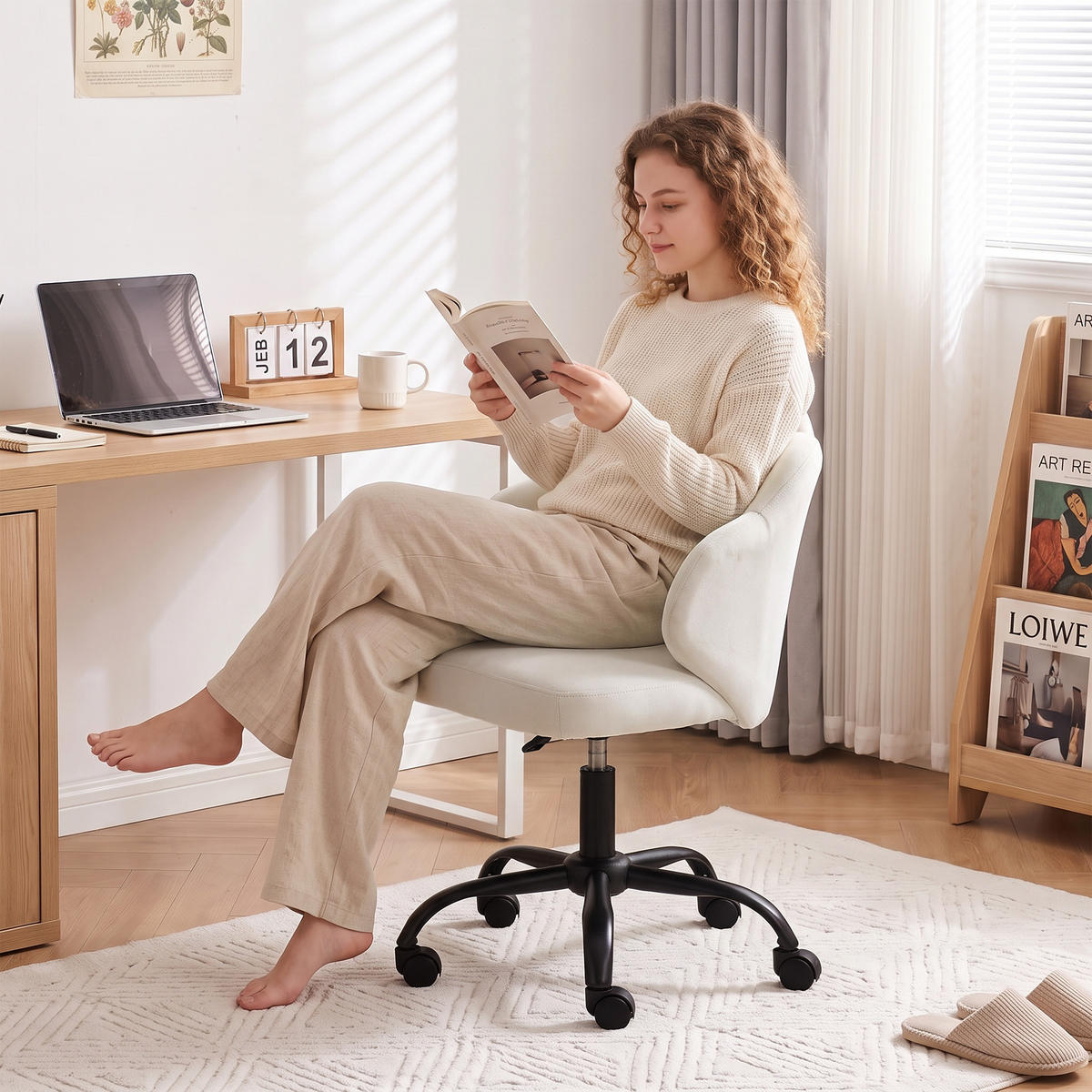 BÜROSTUHL Creme 59.0/56.0/87.0 cm - Creme, Textil (56/87/59cm)