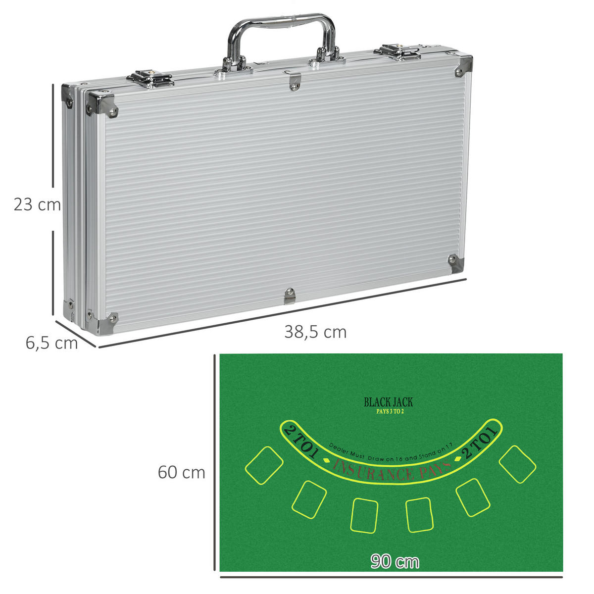 POKERKOFFER Set, 300 Pokerchips 11,5 Gramm, Pokerset mit Schloss Silber - Silberfarben, Metall (23/38.5cm)
