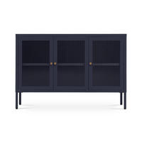 TV-LOWBOARD Industrielles aus nachtblauem Metall, 105 cm, 3 Türen aus gehärtetem Glas - CALEB - Blau, Metall (105/70/35cm) - Sicaan