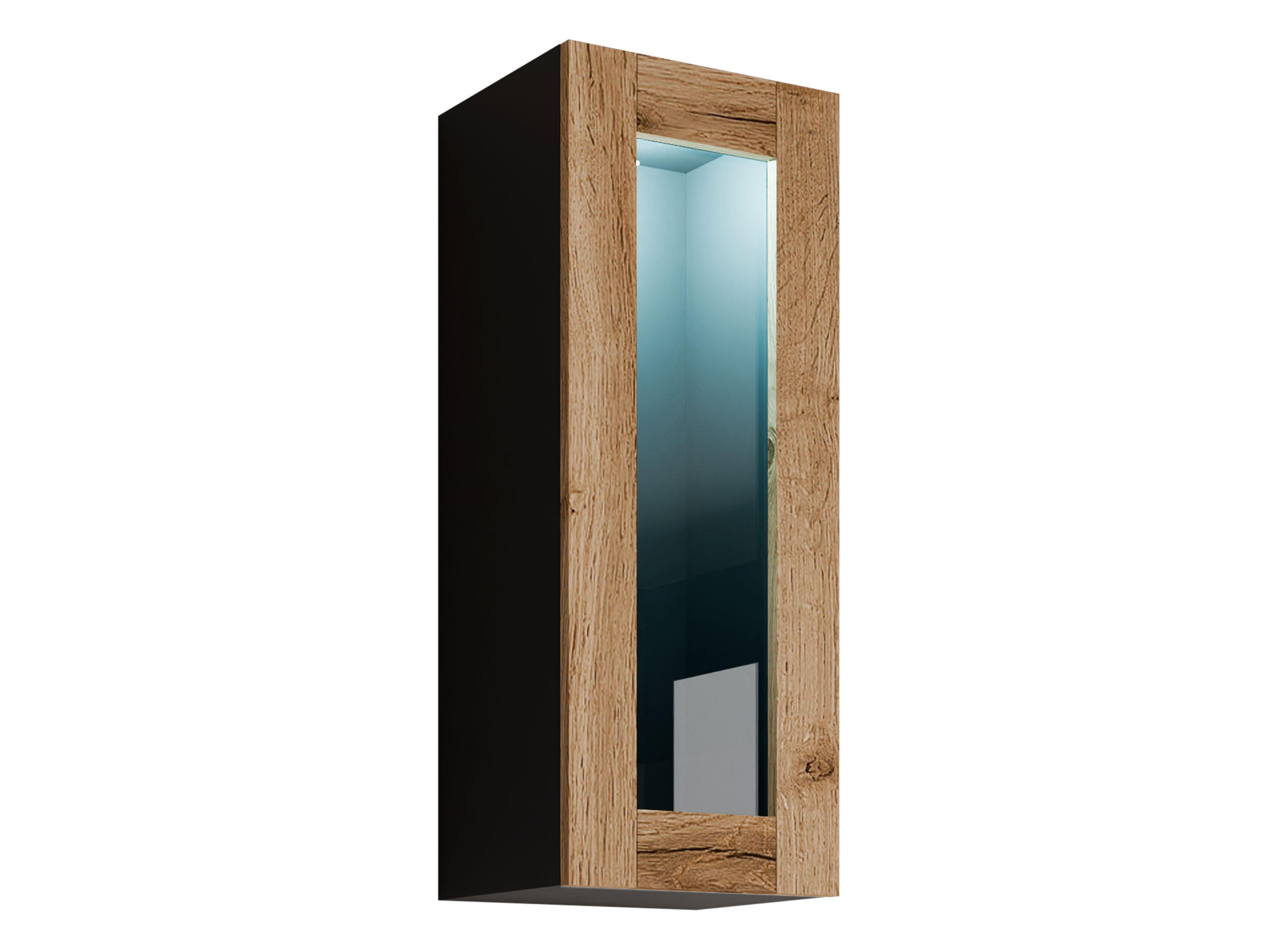 HÄNGEVITRINE 90 Vigo Glas - Eiche Wotan/Schwarz, Holzwerkstoff (35/90/32cm) - MIRJAN24