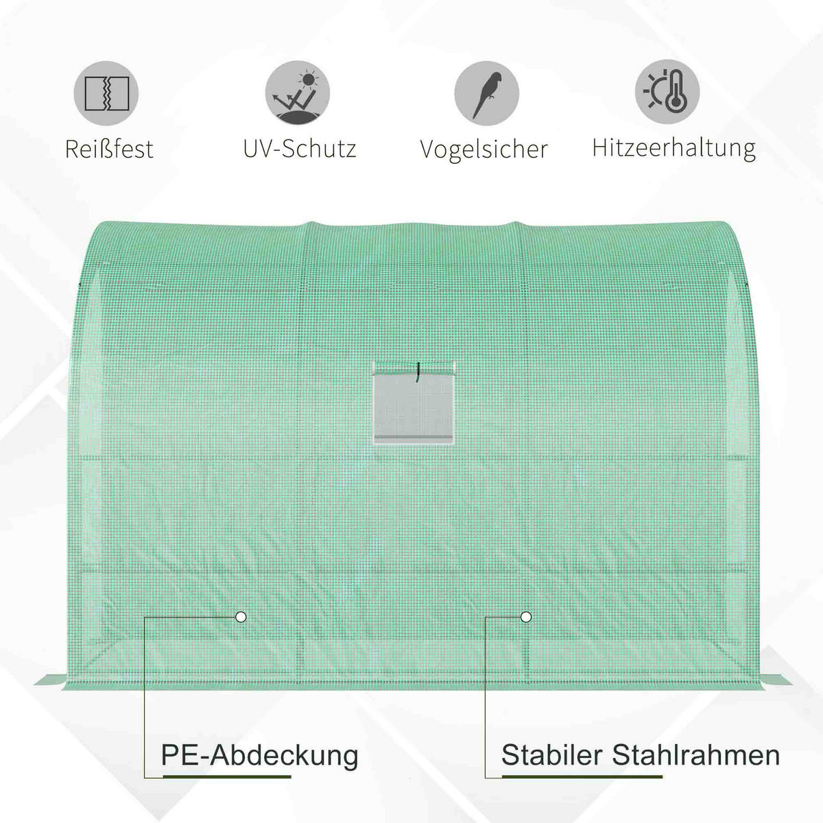 GEWÄCHSHAUS, 300L x 150B x 213H cm - Grün, Kunststoff/Metall (150/213/300cm) - Outsunny