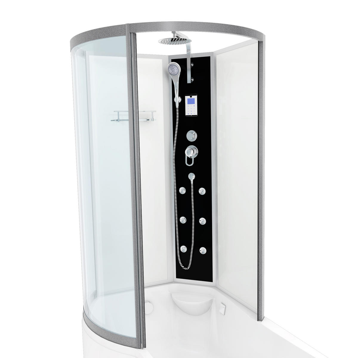 DUSCHKABINE mit Wanne K50-R01 Weiß 100x170 - Weiß, Glas/Kunststoff (170/98/225cm) - AcquaVapore by Sandra Jentho