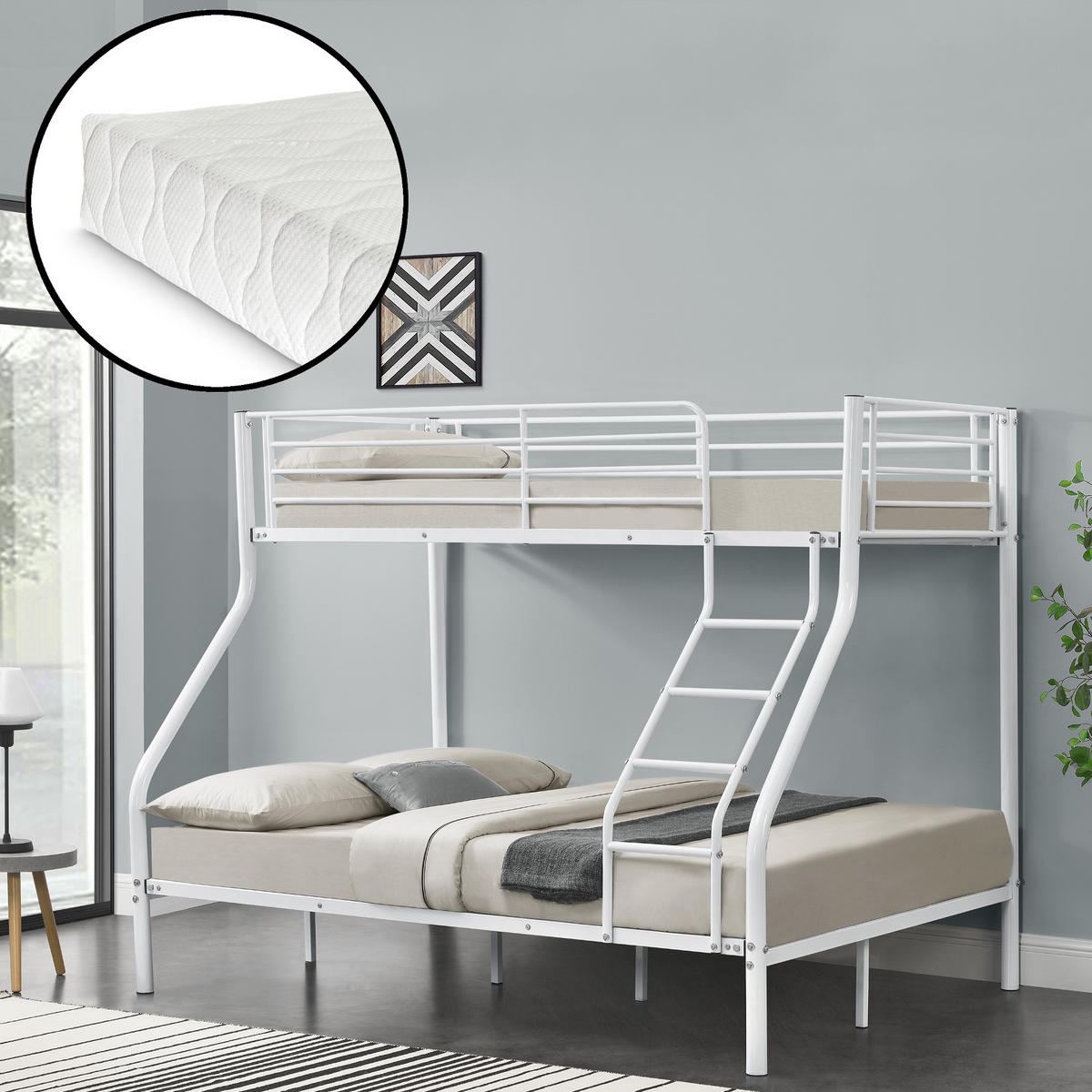 ETAGENBETT Sortland mit Matratze - Weiß, Textil/Metall (140/200cm) - [neu.haus]