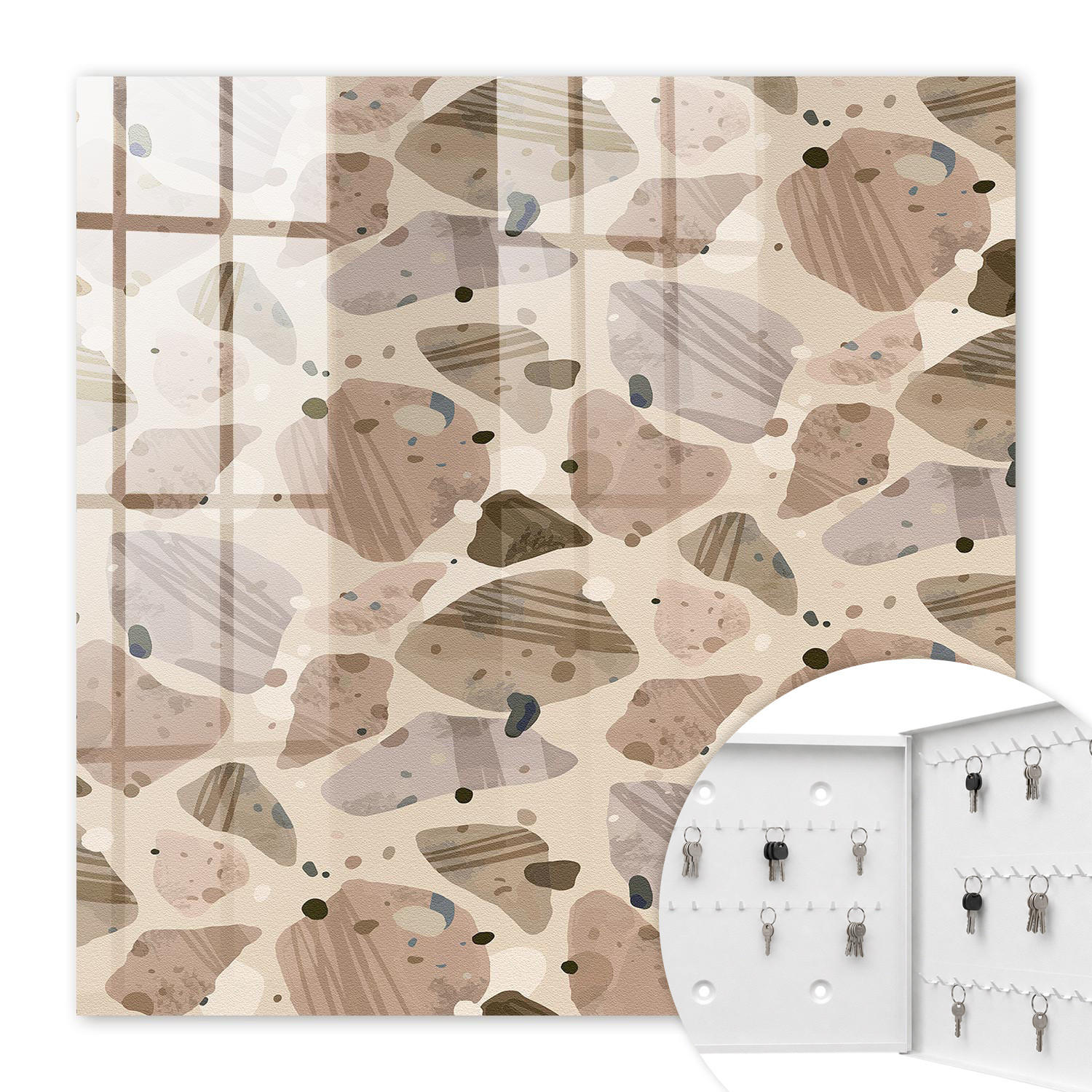 SCHLÜSSELBOX Weiß 30x30 cm – Türöffnung nach rechts - Organische Zusammensetzungen - Beige, Metall (30/30/5cm) - TULUP