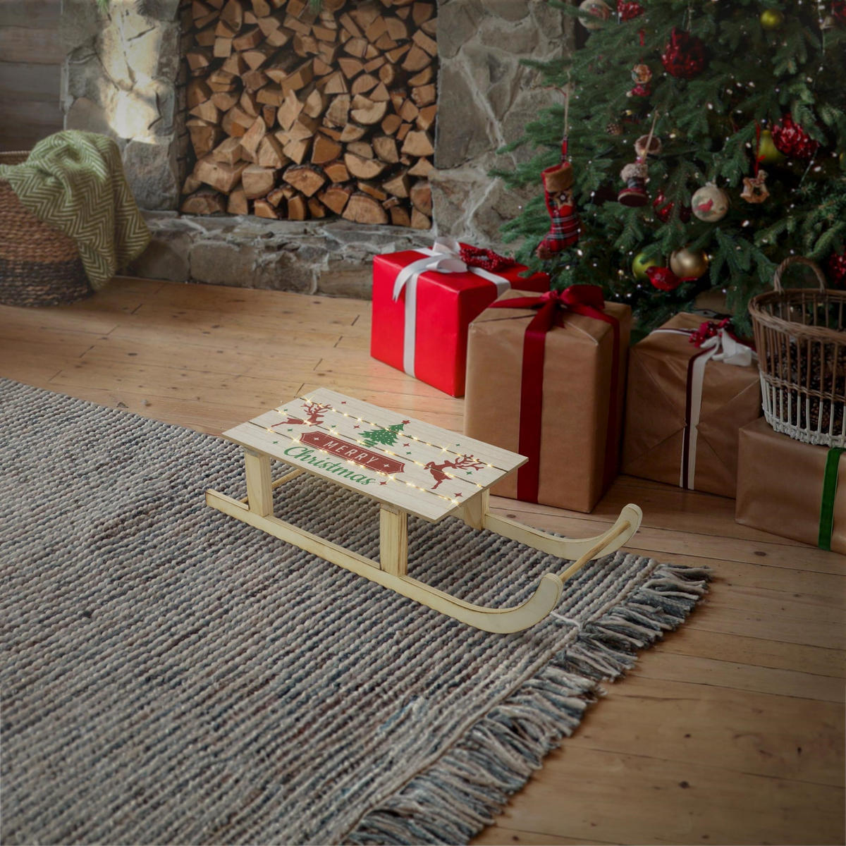 WEIHNACHT Schlitten - Braun, Holz (21/13.5/60cm) - ECD-Germany