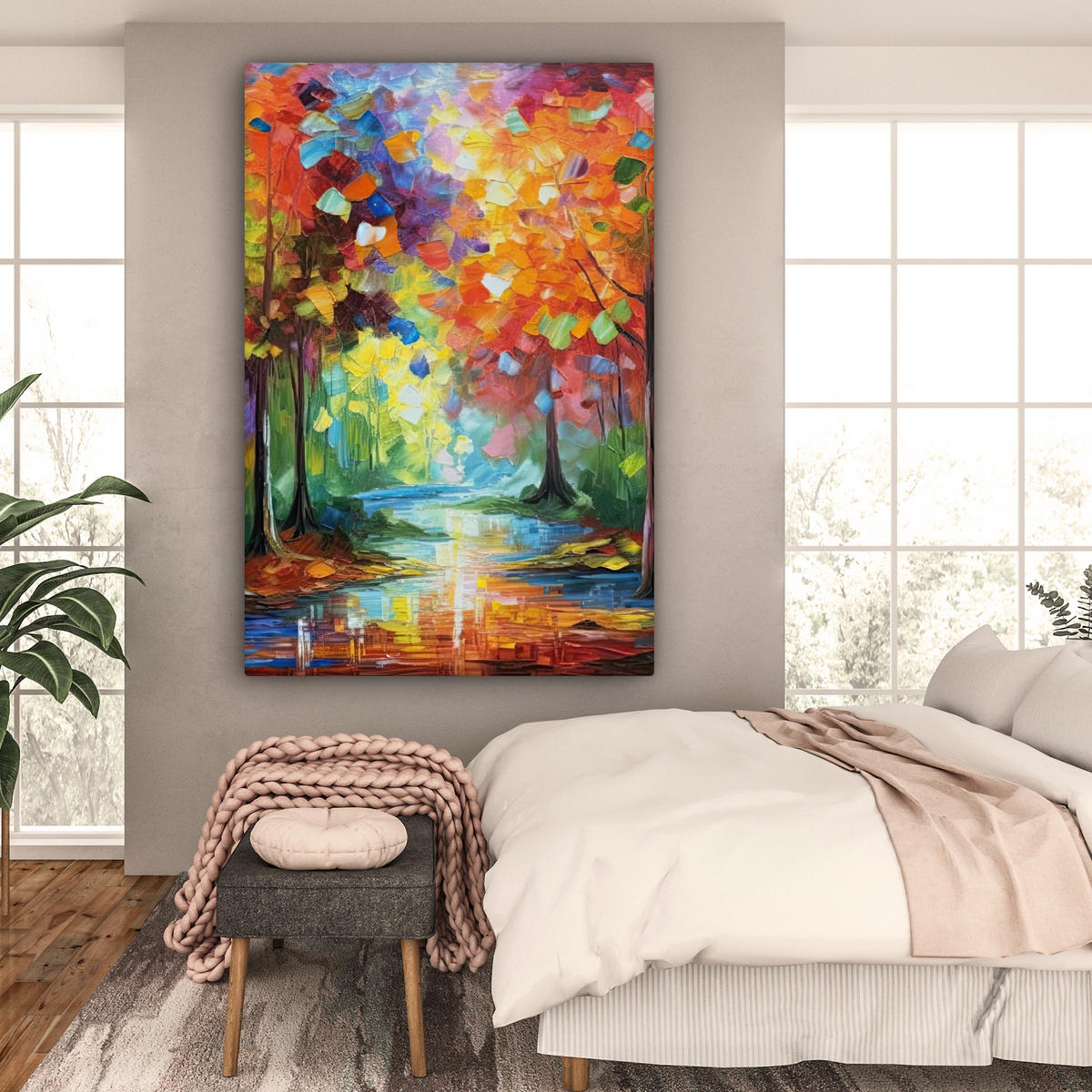 LEINWANDBILD Landschaft - Wald - Farben - Natur Deko Groß 90x140 cm - Multicolor, Textil (90/140cm) - MuchoWow