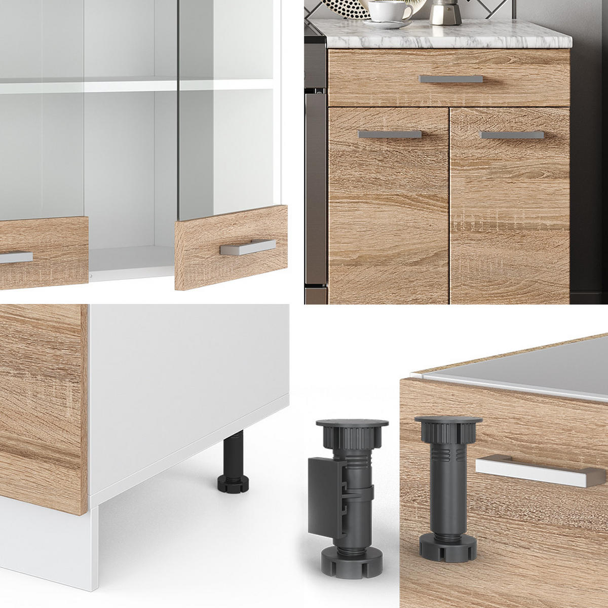 KÜCHENZEILE R-Line Sonoma/Weiß 200 cm ohne AP - Weiß/Sonoma Eiche, Holzwerkstoff (200/81.6/60cm) - Vicco