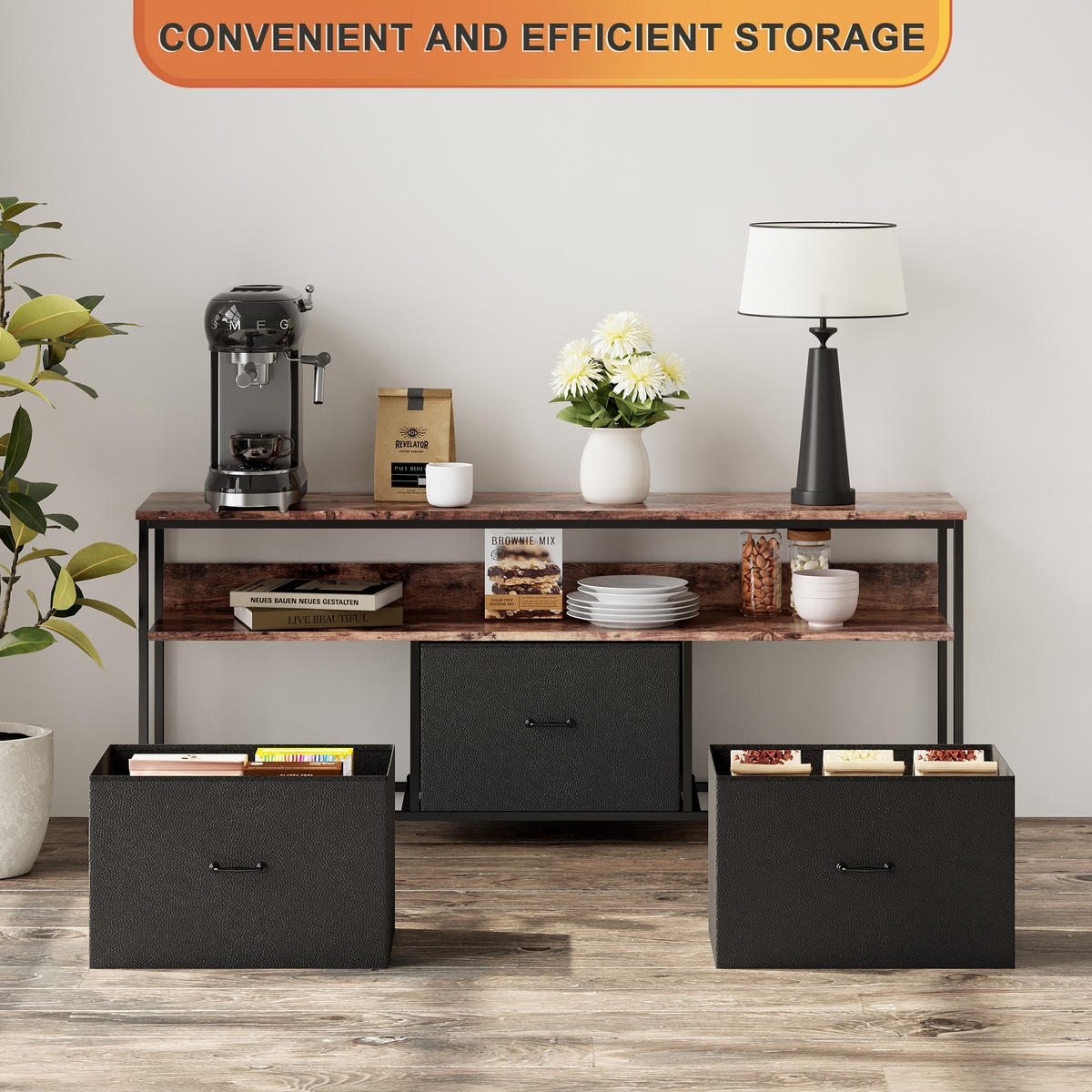 TV-SCHRANK 137 cm mit LED, 3 Stoffschubladen & Offene Fächer - Schwarz, Holz (30/57/137cm)