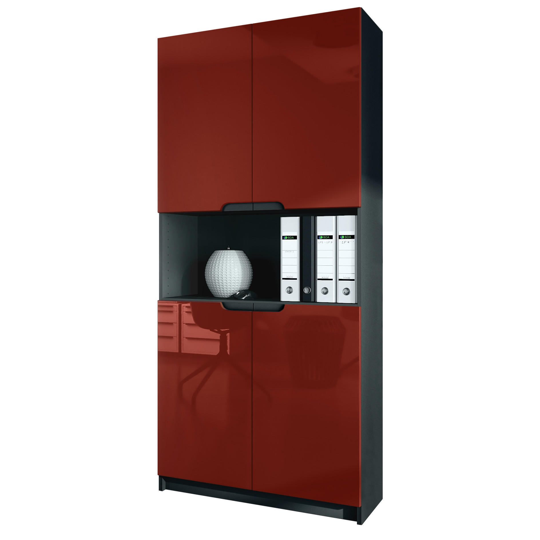 BÜROSCHRANK Logan Fronten in Bordeaux Hochglanz - Bordeaux, Holzwerkstoff (82/184/37cm) - Vladon