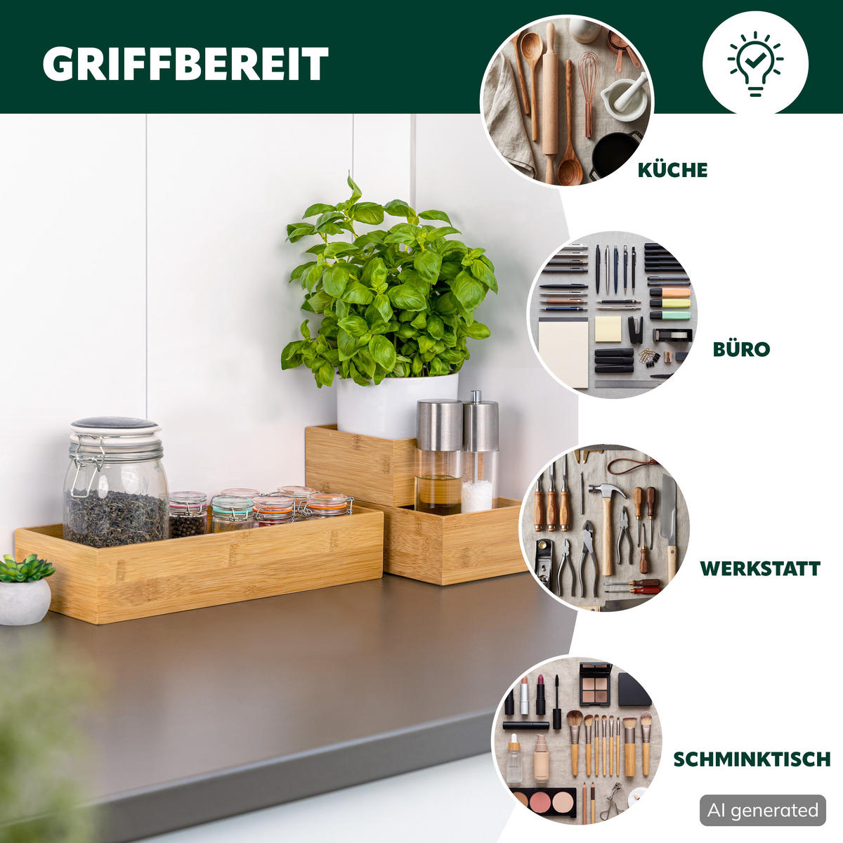 AUFBEWAHRUNGSBOXEN 4er-Set Bambus - Braun, Holz (38/7.5/15cm) - bremermann