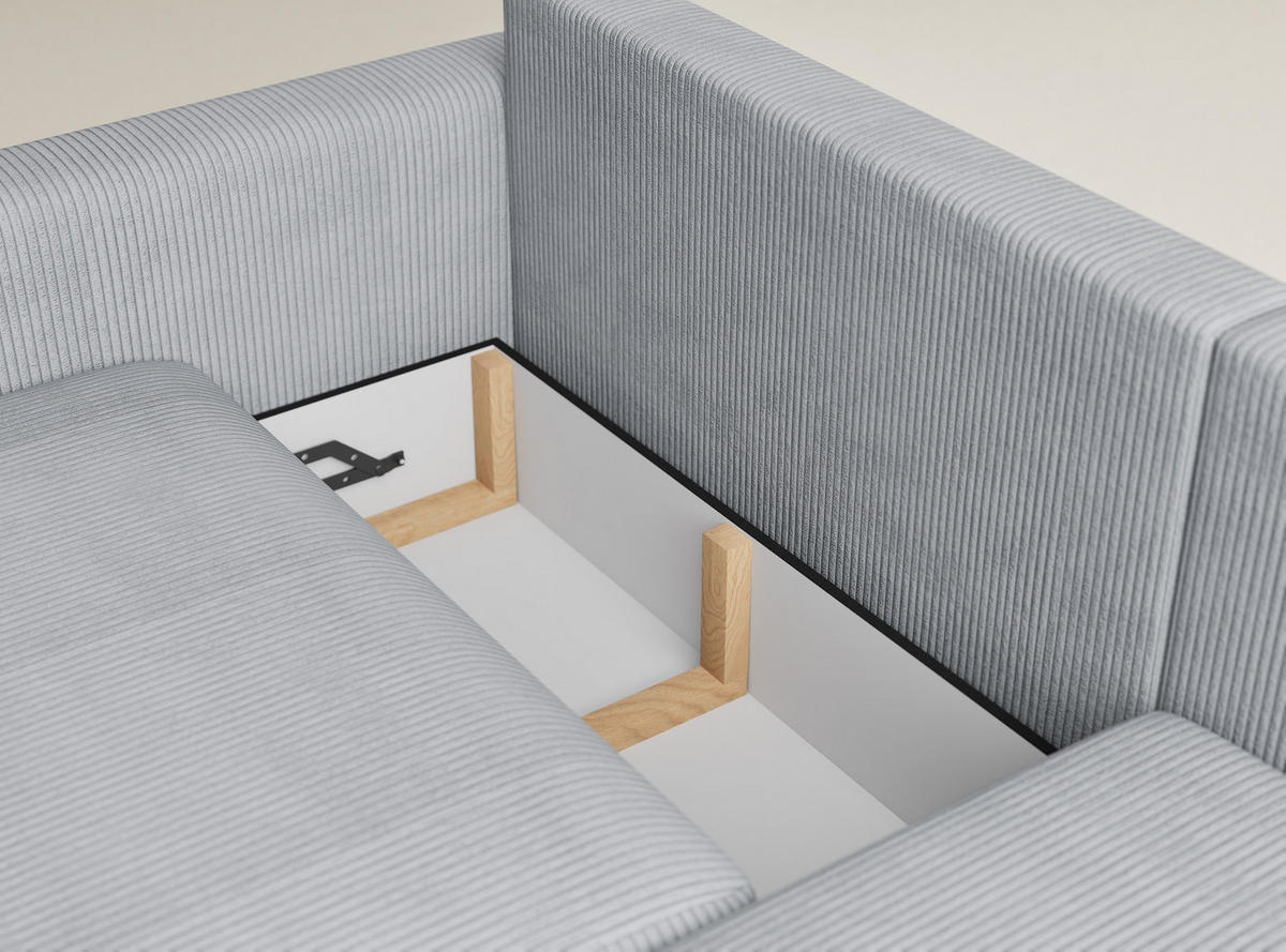 ECKSOFA MIT SCHLAFFUNKTION Leon Hellgrau Samtstoff - Hellgrau/Schwarz, Holz/Holzwerkstoff (239/148cm) - Maison de Reve