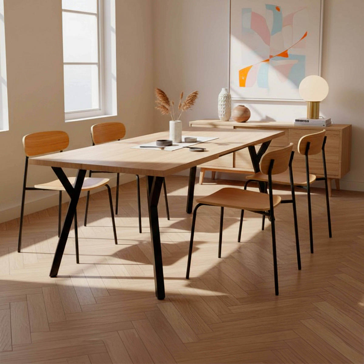 ESSTISCH, Holz - Braun, Holz/Metall (90/240/76cm) - Oviala
