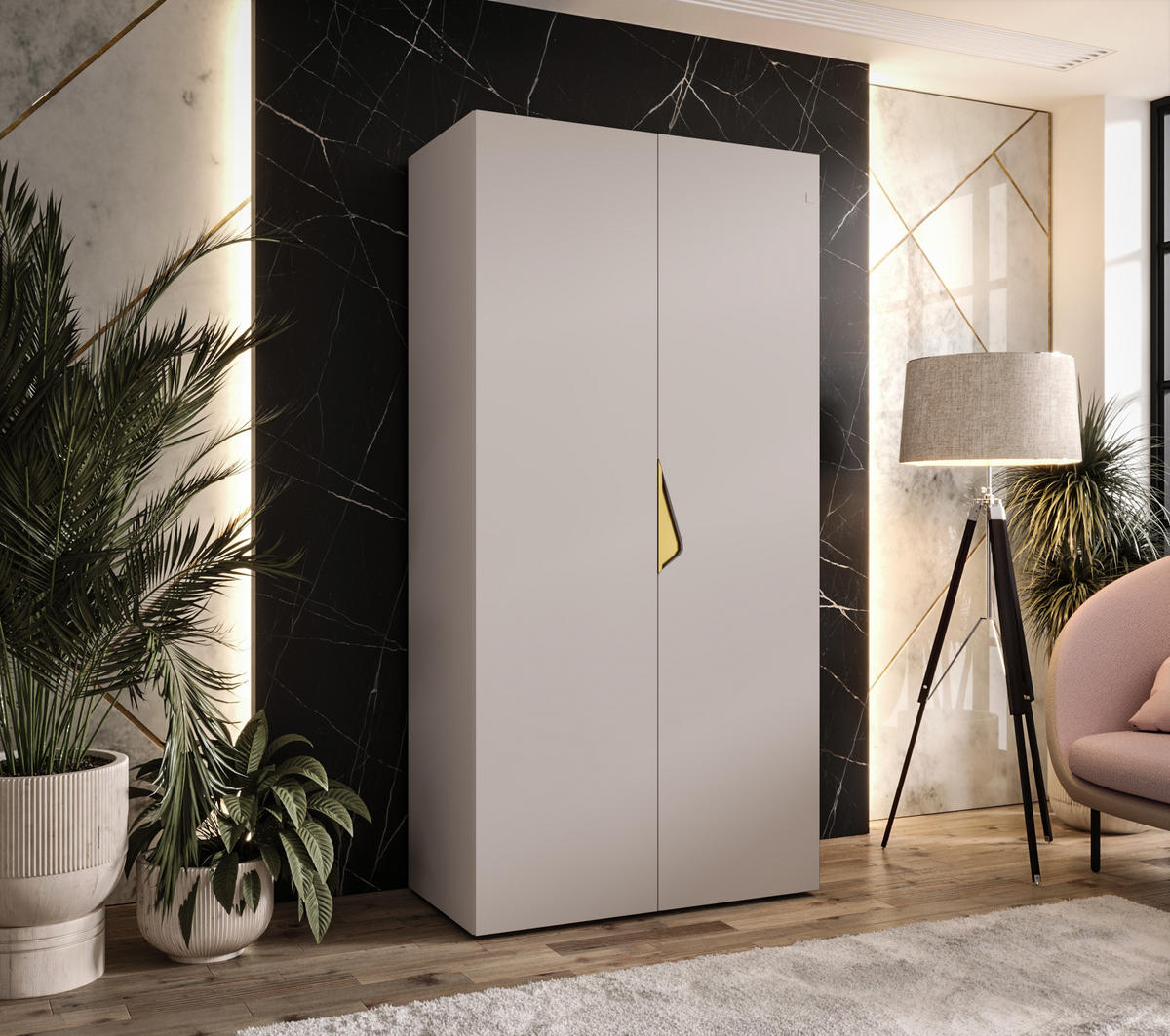 DREHTÜRENSCHRANK 202/100/52 2-türig - Beige/Goldfarben, Holz/Metall (100/202/52cm) - Abiks Möbel