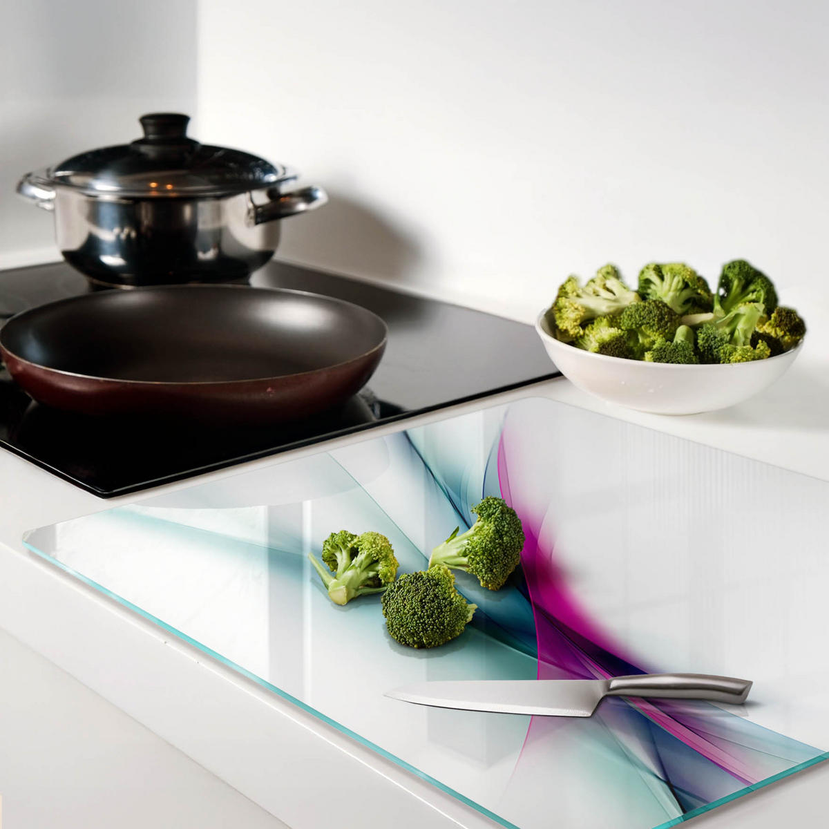 GLASPLATTE 60x52 cm Wellenabstraktion - Multicolor, Glas (60/0.4/52cm) - TULUP