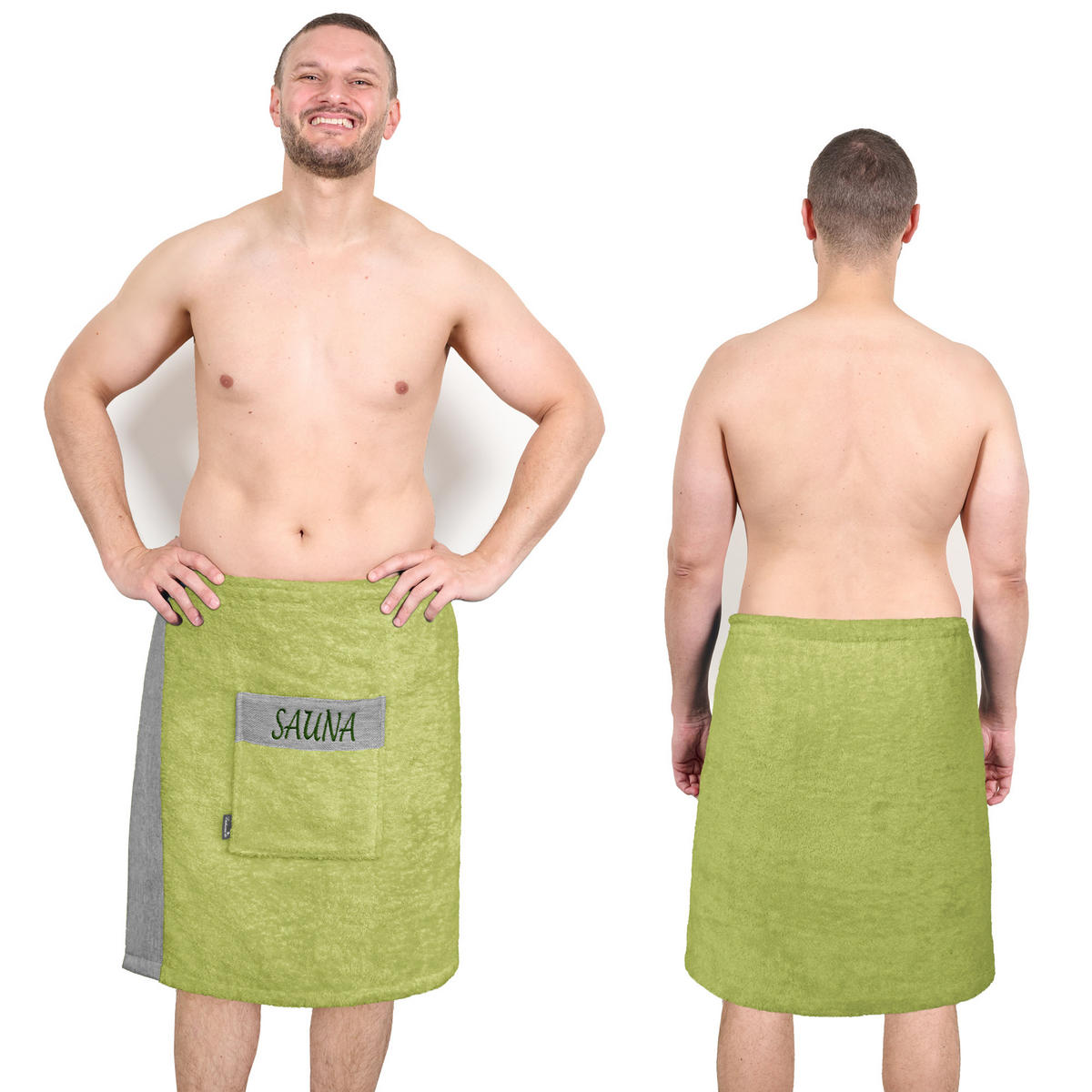 SAUNAKILT Herren Salbeigrün, Lima Saunahandtuch mit Klettverschluss - Salbeigrün, Textil (140/55cm) - Lashuma