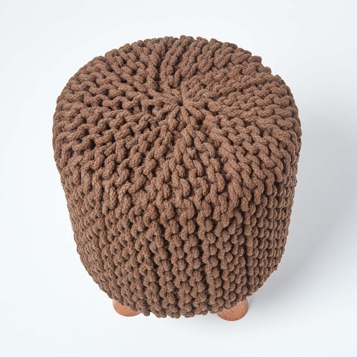 STRICK-HOCKER braun, Dreibein 32/32/42 cm - Braun, Textil (32/42/32cm) - Homescapes