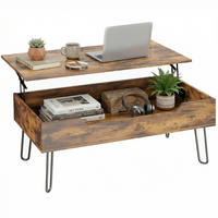 COUCHTISCH DE-15845 höhenverstellbare Platte Rustikales Braun - Braun, Holzwerkstoff (95/50/40cm) - ComfortXL