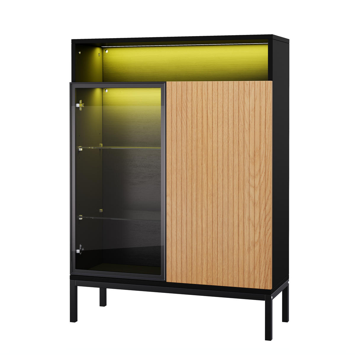 VITRINE 80x30x110 cm mit LED und Glastür - Schwarz/Braun, Holzwerkstoff (80/110/30cm) - FLIEKS