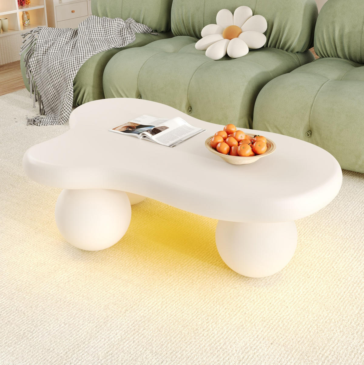 COUCHTISCH aus MDF 95x62,5x32 cm in Weiß mit LED-Beleuchtung - Weiß, Holzwerkstoff (95/62.5/32cm) - Modfu
