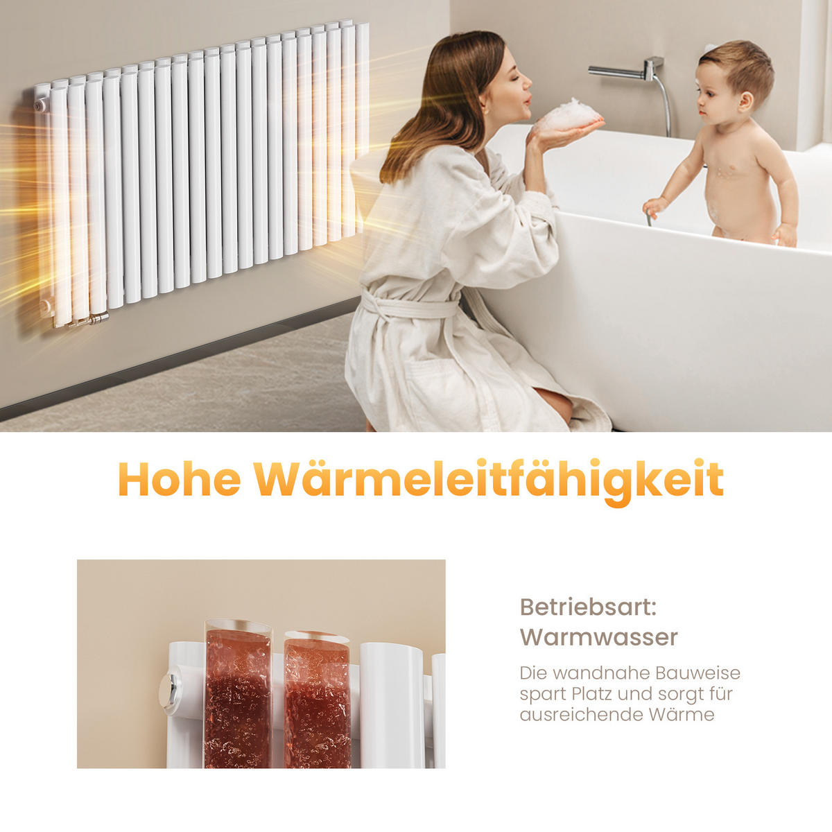 HEIZKÖRPER Doppelrohr horizontal montierbar Weiß 60/120/8,1 cm - Weiß Hochglanz, Metall (120/60/8cm) - EMKE