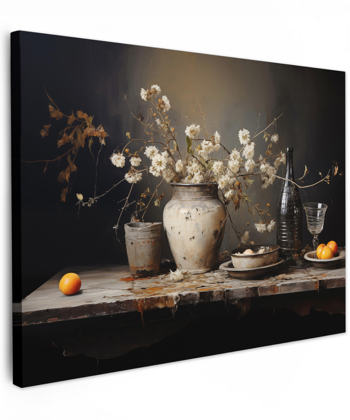 LEINWANDBILD Stilleben - Blumen - Blumenstrauß - Vase - Wein 40x30 cm - Schwarz, Textil (40/30cm) - MuchoWow