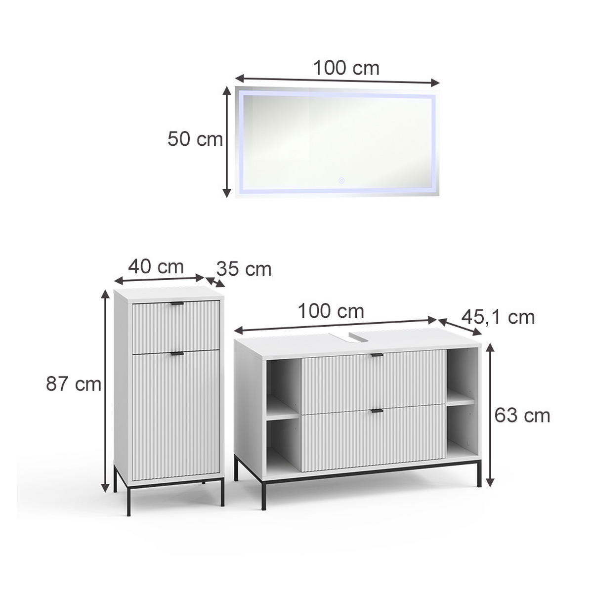 BADMÖBEL-SET Eliza Weiß 3 Teile - Weiß, Holzwerkstoff (100/63/45.1cm) - Vicco