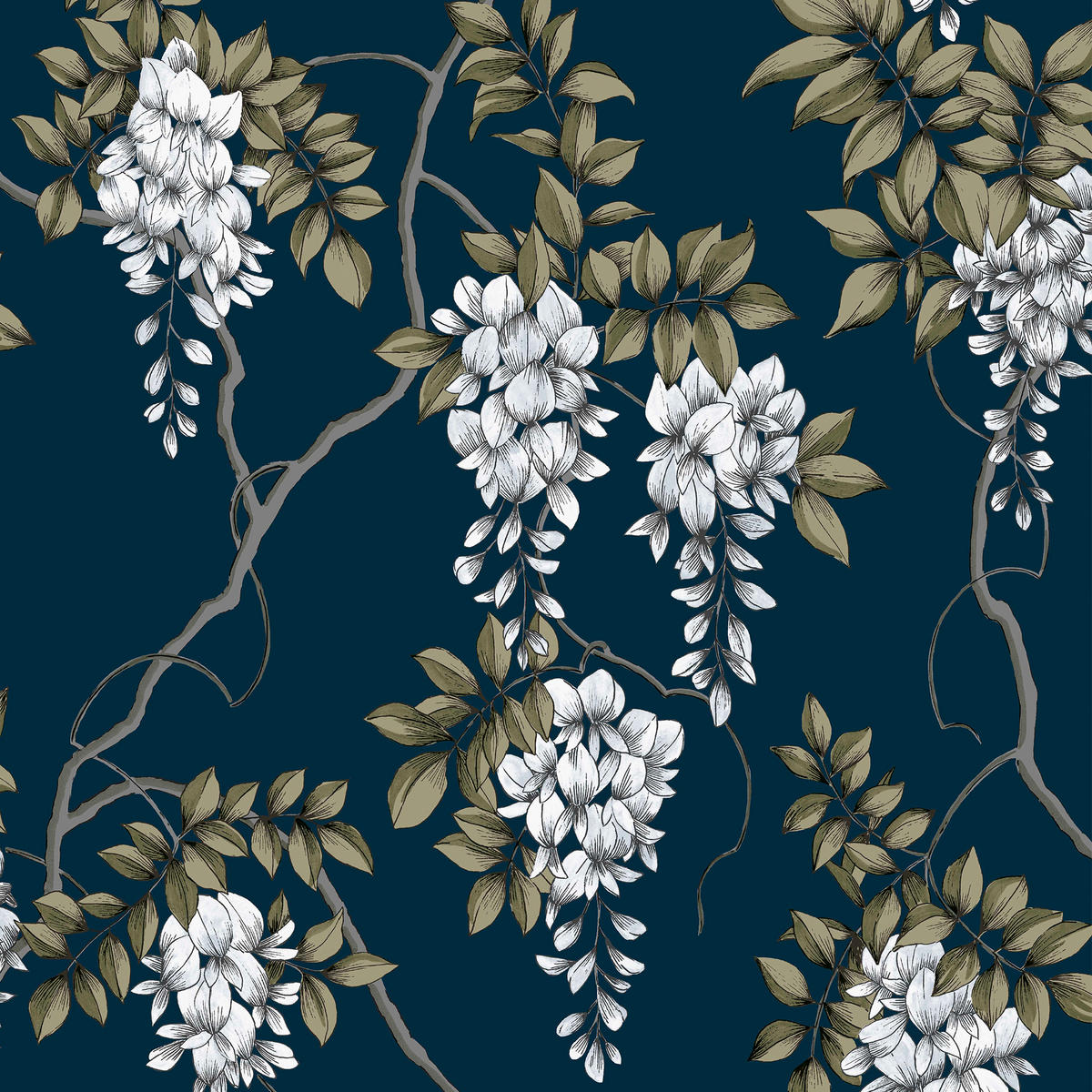 VLIESTAPETE Wisteria Navy - Blau, Papier/Kunststoff (52/1000cm) - Superfresco Easy
