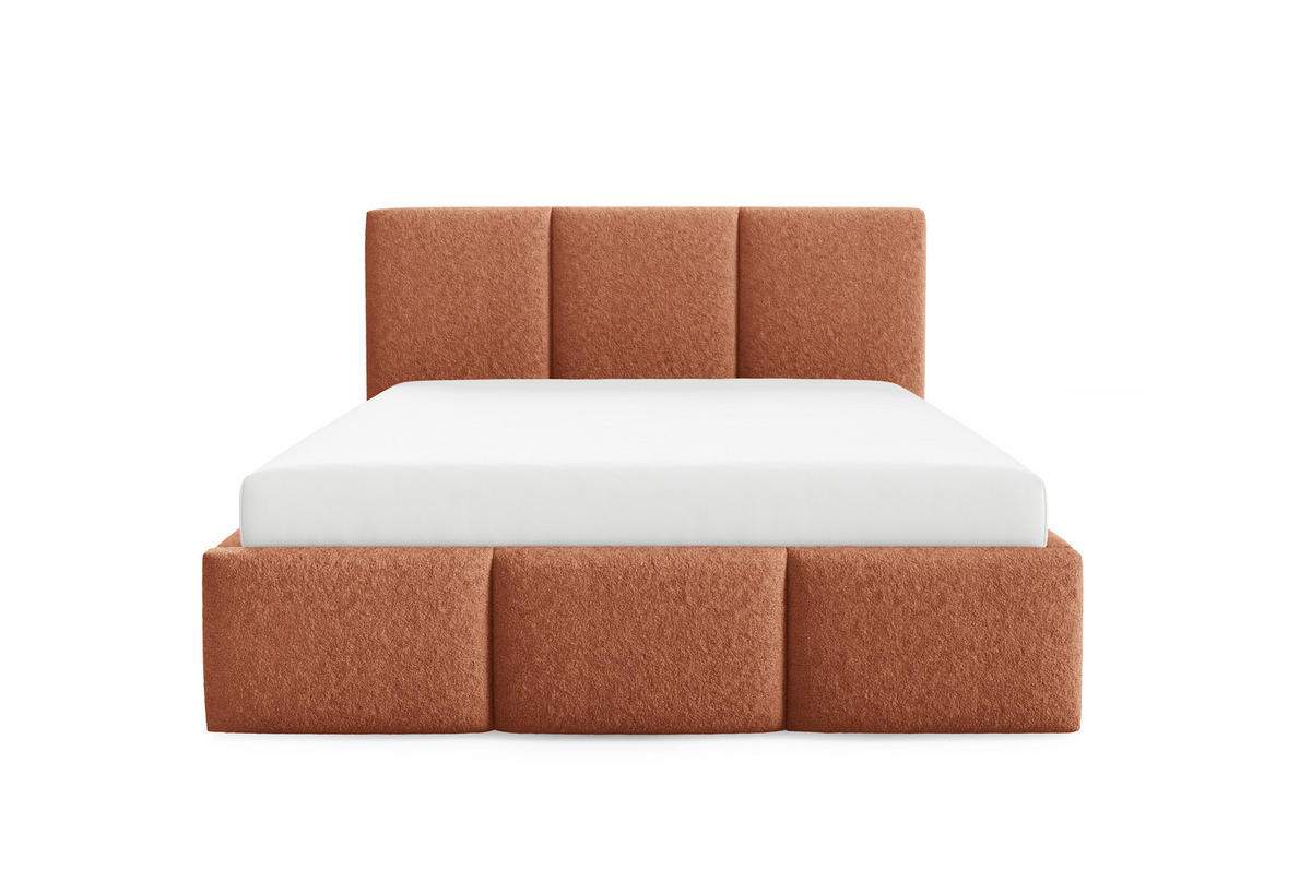 POLSTERBETT VALERIO mit Bettkasten, Bett 180x200,Doppelbett,Lattenrost,Boxspringbett-Optik,ohne Matratze,Schlafzimmer-Fuchsrot - Orange, Holz (180/200cm) - Furnistar